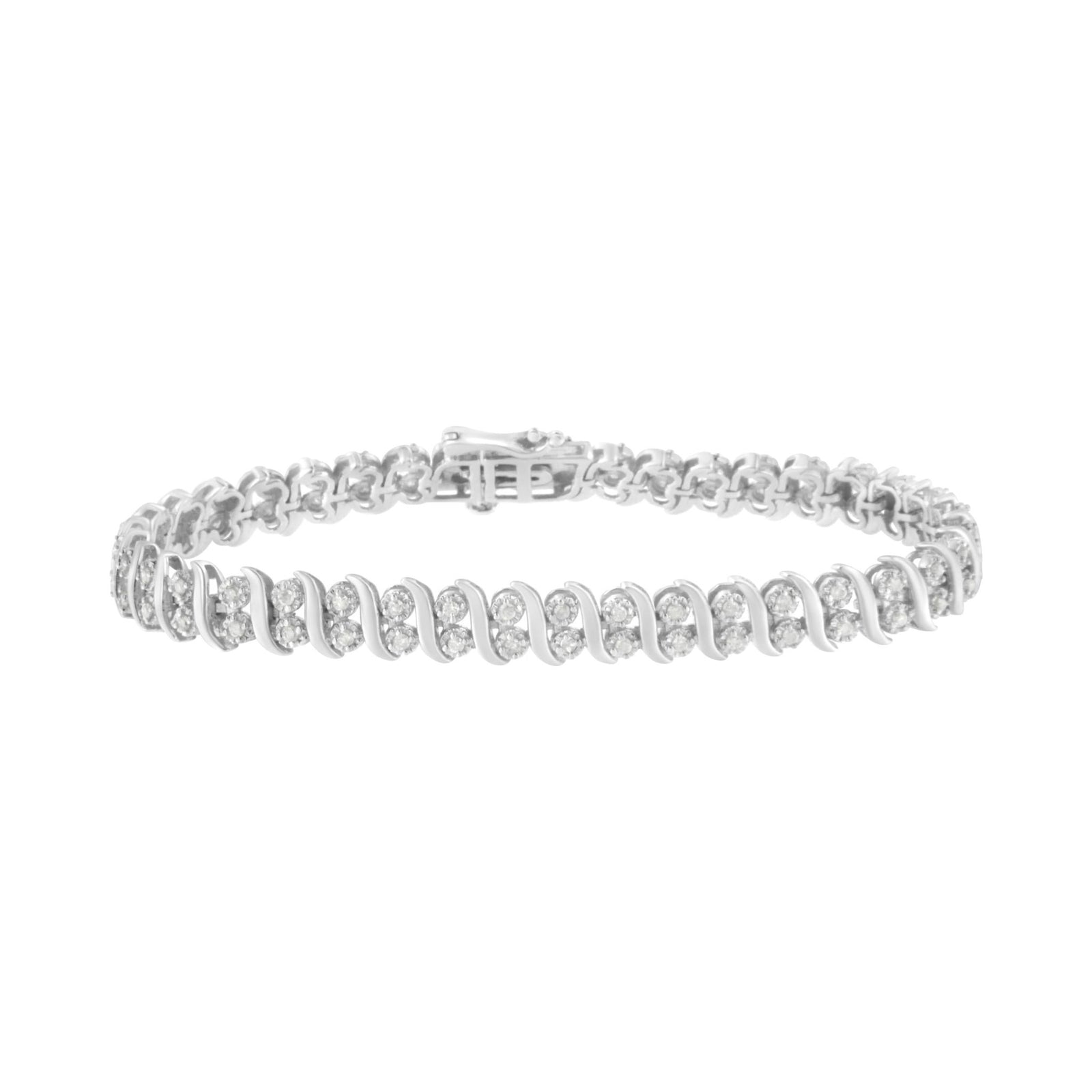 .925 Sterling Silver 1 cttw Double Row Miracle-Set Diamond Tennis Bracelet (I-J Clarity, I3 Color) - Size 7.25" - LinkagejewelrydesignLinkagejewelrydesign