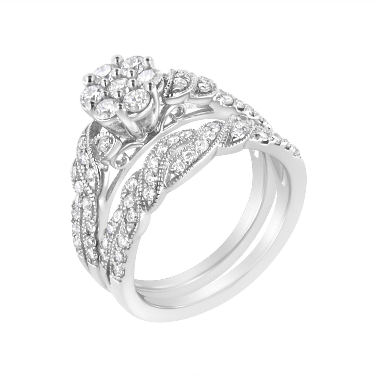 .925 Sterling Silver 1 cttw Lab Grown Diamond Engagement Ring and Band Set (F-G Color, VS2-SI1 Clarity) - LinkagejewelrydesignLinkagejewelrydesign