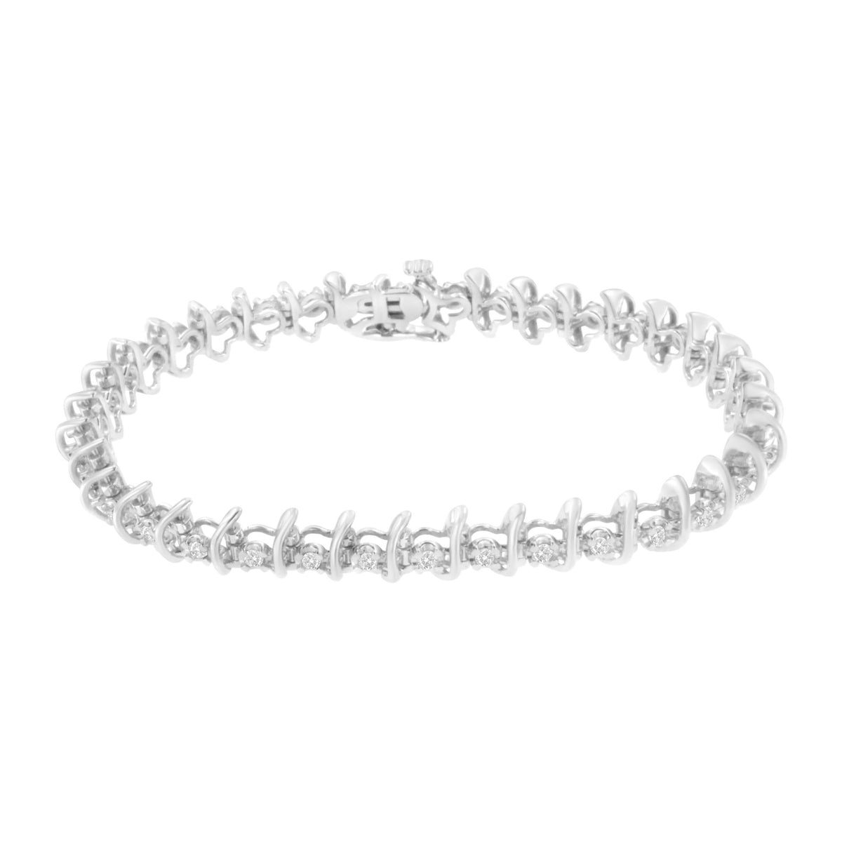 .925 Sterling Silver 1 cttw Prong-Set Diamond Link Bracelet (I-J, I1-I2) - 7.25&quot; - LinkagejewelrydesignLinkagejewelrydesign