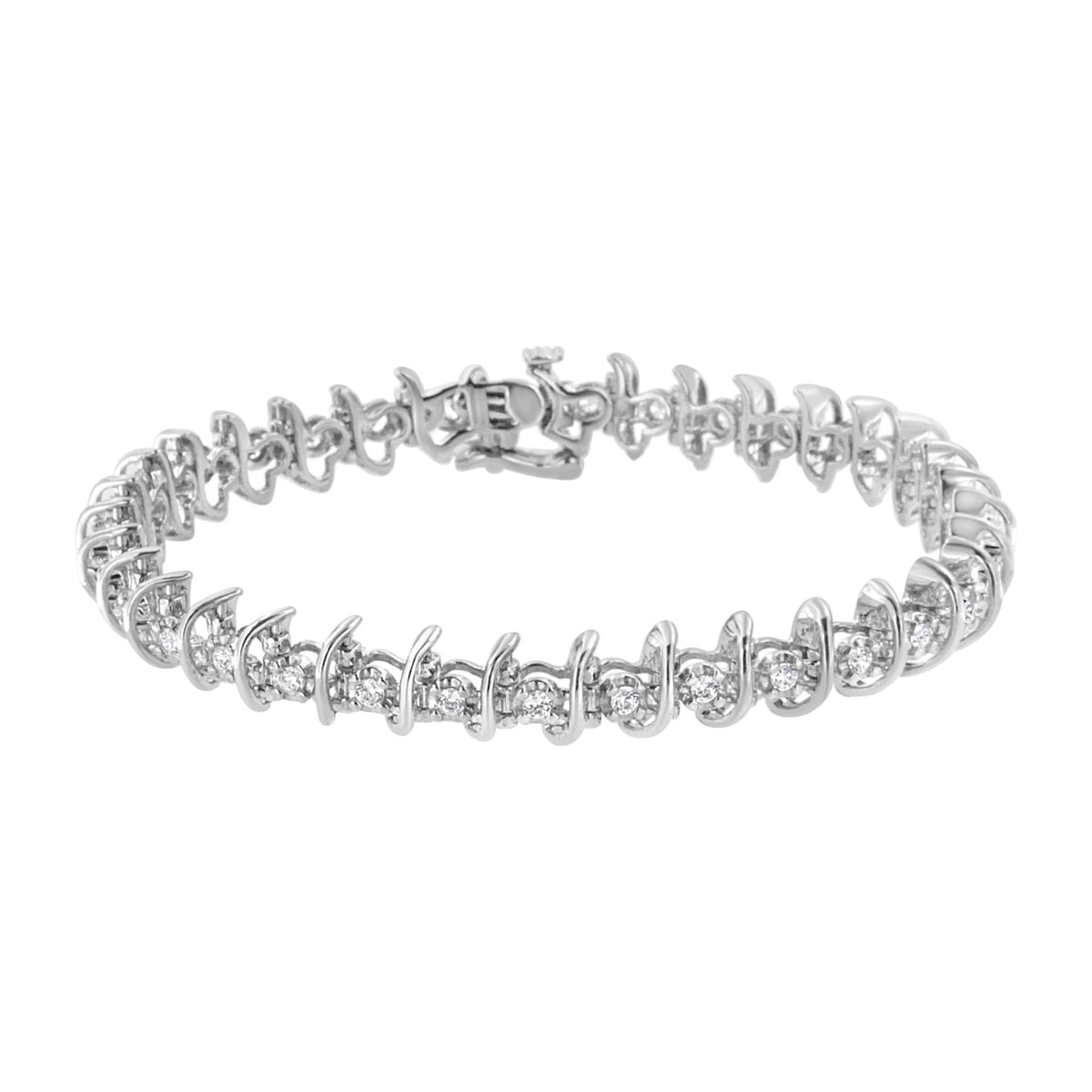 .925 Sterling Silver 1 cttw Prong-Set Diamond Link Bracelet (I-J, I1-I2) - 7.25&quot; - LinkagejewelrydesignLinkagejewelrydesign