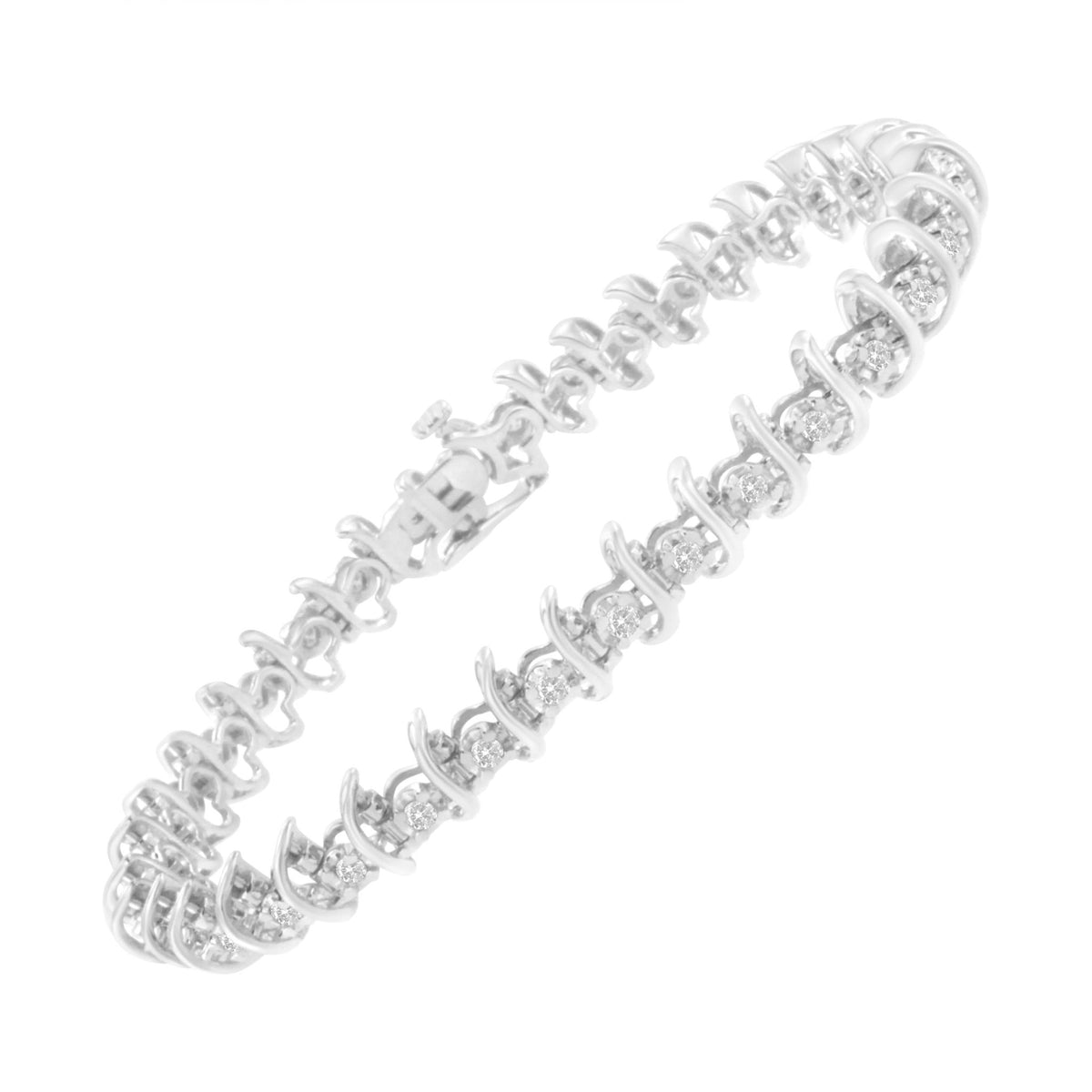 .925 Sterling Silver 1 cttw Prong-Set Diamond Link Bracelet (I-J, I1-I2) - 7.25&quot; - LinkagejewelrydesignLinkagejewelrydesign