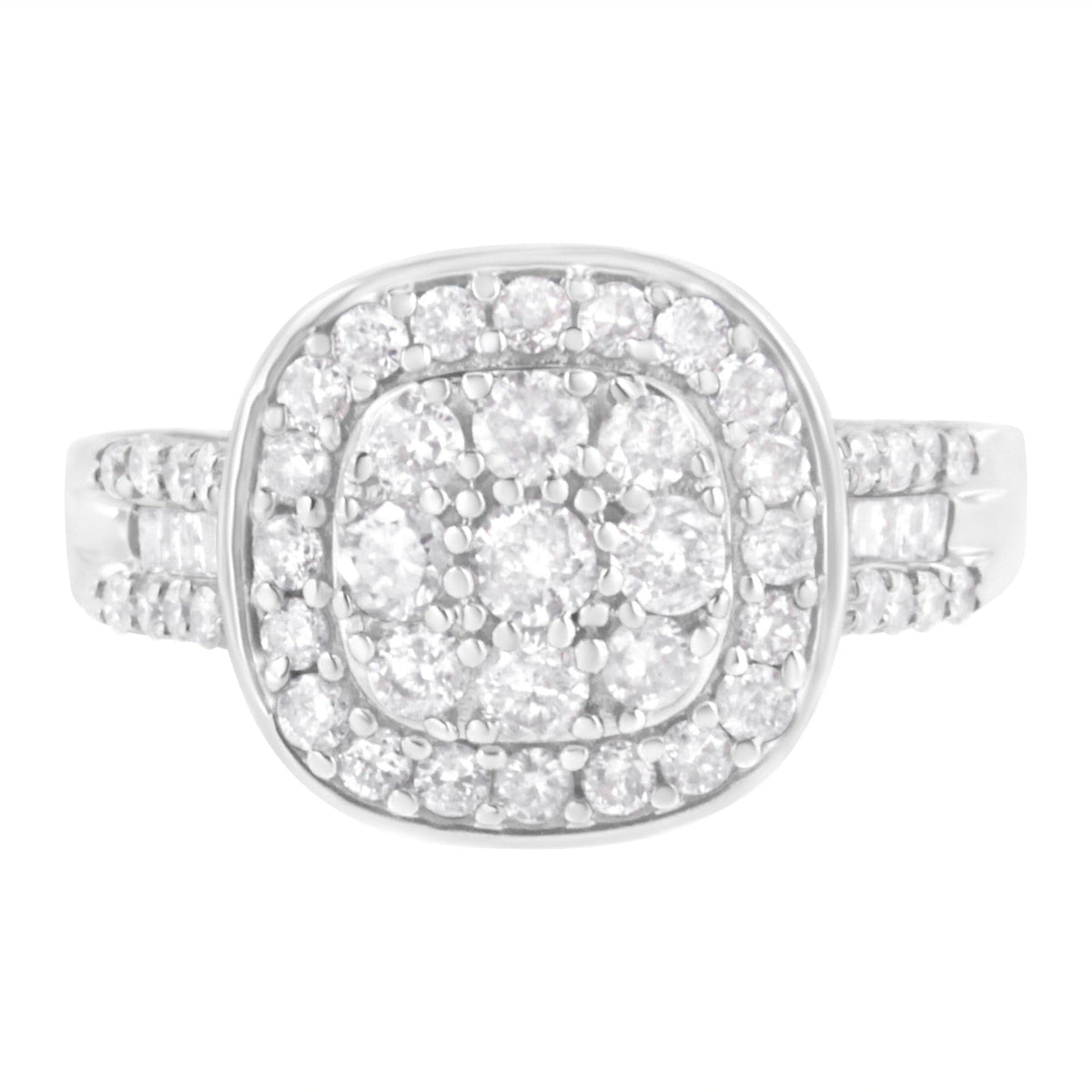 .925 Sterling Silver 1 cttw Round and Baguette-Cut Diamond Cocktail Square Ring (H-I Color, I1-I2 Clarity) - Size 7 - LinkagejewelrydesignLinkagejewelrydesign