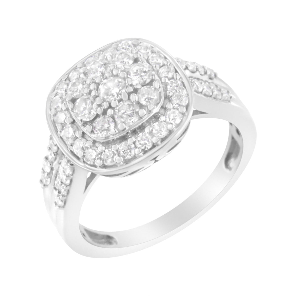 .925 Sterling Silver 1 cttw Round and Baguette-Cut Diamond Cocktail Square Ring (H-I Color, I1-I2 Clarity) - Size 7 - LinkagejewelrydesignLinkagejewelrydesign