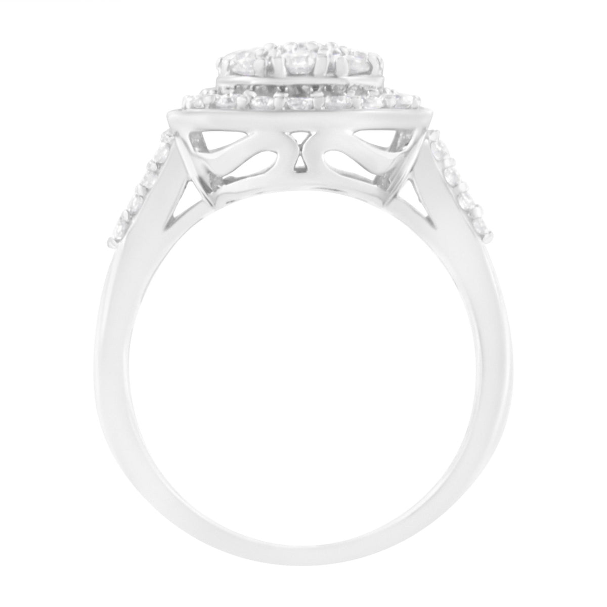 .925 Sterling Silver 1 cttw Round and Baguette-Cut Diamond Cocktail Square Ring (H-I Color, I1-I2 Clarity) - Size 7 - LinkagejewelrydesignLinkagejewelrydesign