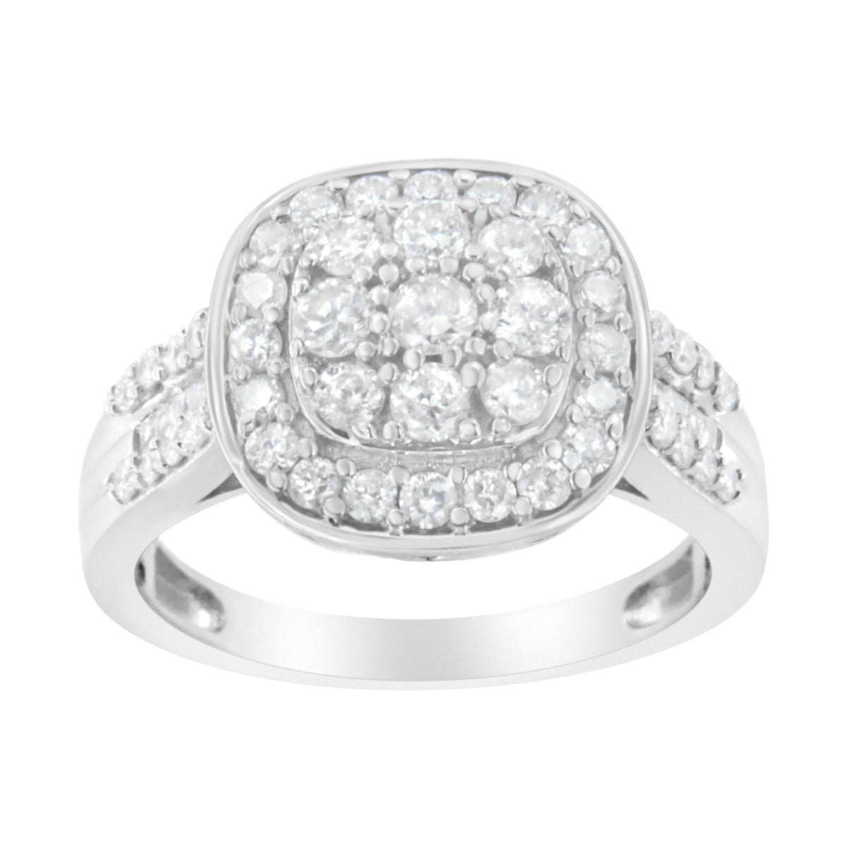.925 Sterling Silver 1 cttw Round and Baguette-Cut Diamond Cocktail Square Ring (H-I Color, I1-I2 Clarity) - Size 7 - LinkagejewelrydesignLinkagejewelrydesign