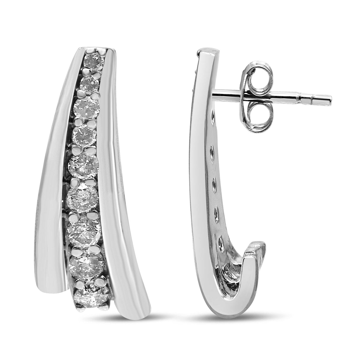 .925 Sterling Silver 1 Cttw Round Diamond Graduated Huggie Earrings (I2-I3 Clarity, I-J Color) - LinkagejewelrydesignLinkagejewelrydesign