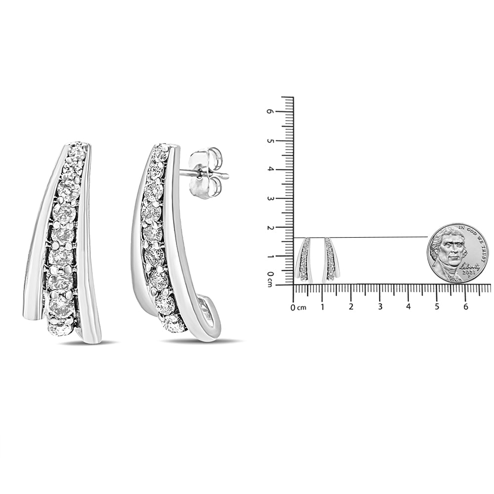 .925 Sterling Silver 1 Cttw Round Diamond Graduated Huggie Earrings (I2-I3 Clarity, I-J Color) - LinkagejewelrydesignLinkagejewelrydesign