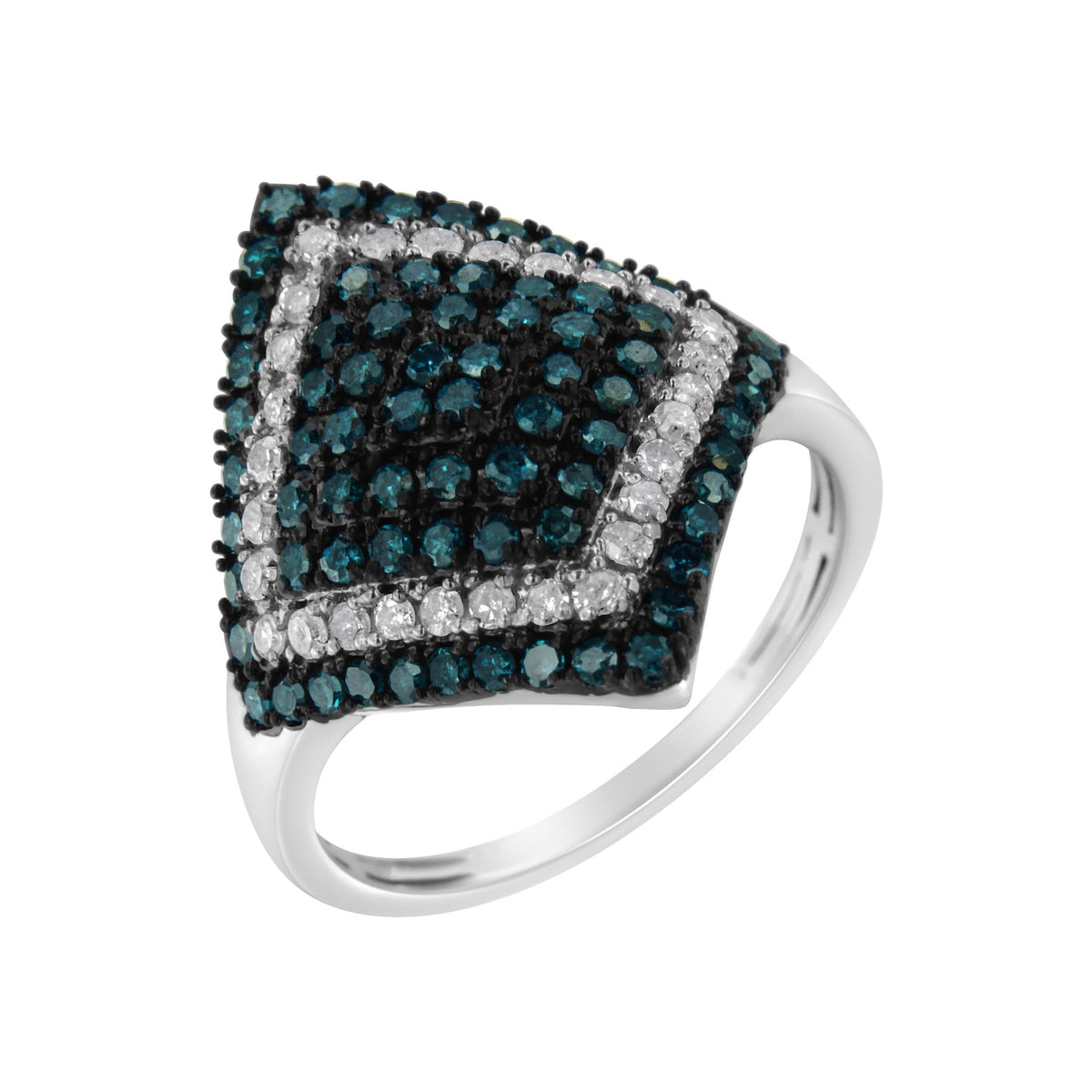 .925 Sterling Silver 1 cttw White and Treated Blue Diamond Rhombus Cocktail Ring (Blue, I3) - Size 6 - LinkagejewelrydesignLinkagejewelrydesign