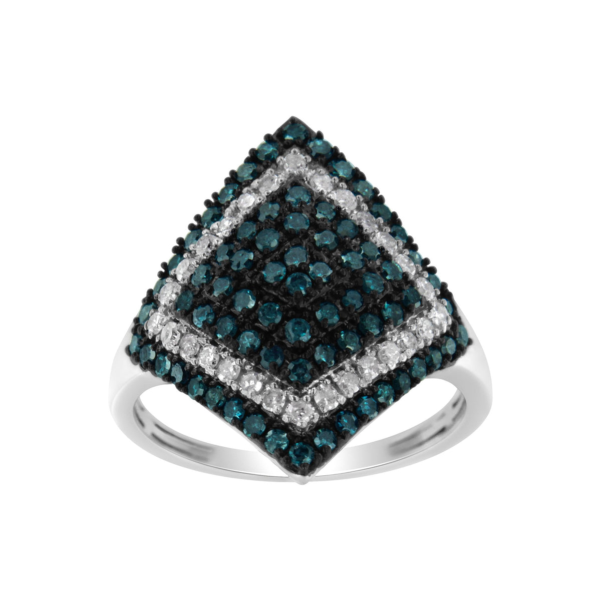 .925 Sterling Silver 1 cttw White and Treated Blue Diamond Rhombus Cocktail Ring (Blue, I3) - Size 6 - LinkagejewelrydesignLinkagejewelrydesign