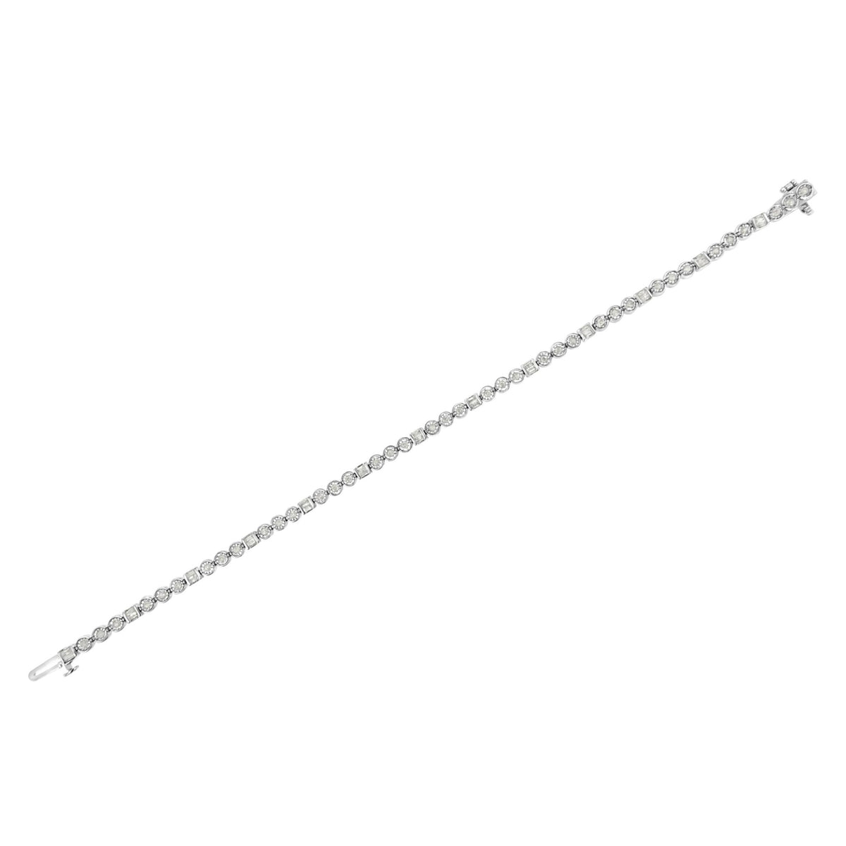 .925 Sterling Silver 1.0 Cttw Alternating Channel Set Baguette and Miracle Set Round Diamond Link Bracelet (I-J Color, I3 Clarity) - 7.25&quot; - LinkagejewelrydesignLinkagejewelrydesign