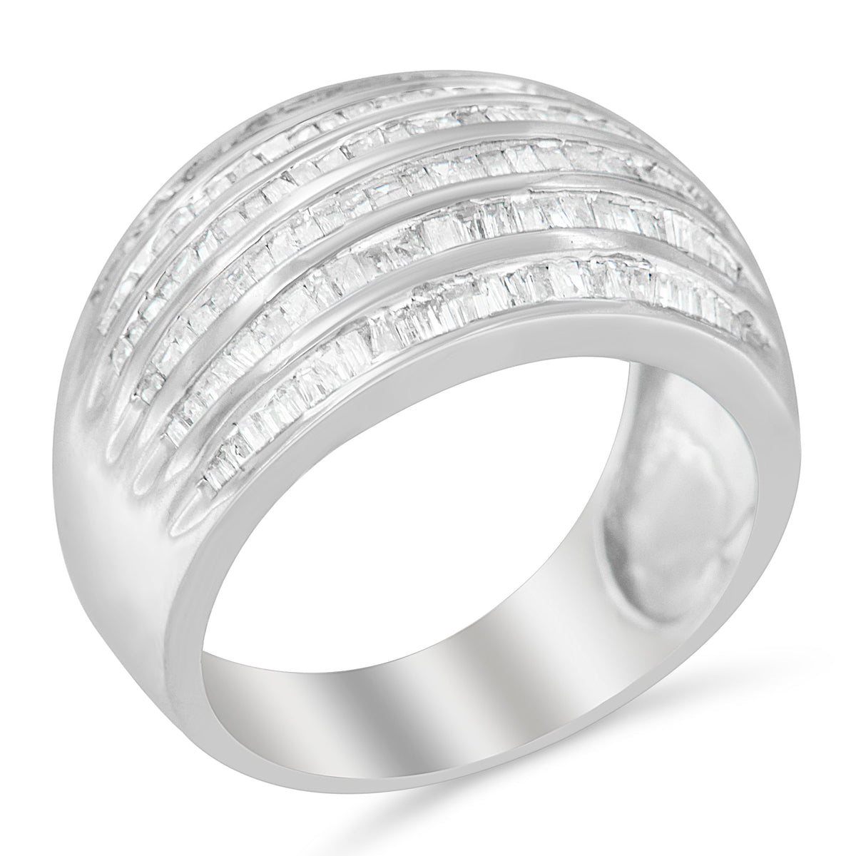 .925 Sterling Silver 1.0 Cttw Baguette-Cut Diamond 6-Row Channel Set Domed Tapered Cocktail Fashion Ring (H-I Color, I2-I3 Clarity) - Size 6-1/2 - LinkagejewelrydesignLinkagejewelrydesign