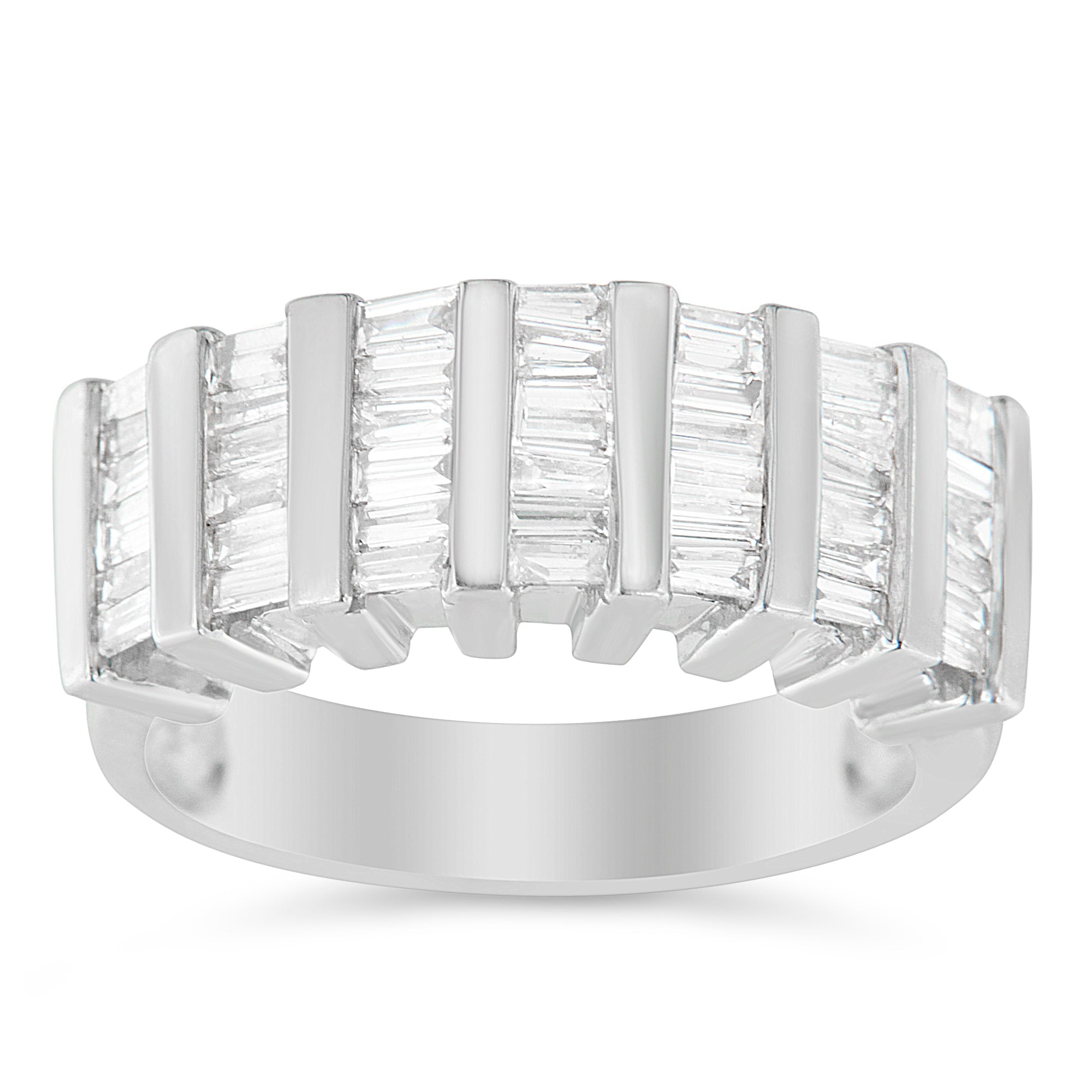 .925 Sterling Silver 1.0 Cttw Baguette Cut Diamond Vertical Channel Fluted Multi-Row Unisex Fashion Wedding Ring (H-I Color, I1-I2 Clarity) - Size 6-3/4 - LinkagejewelrydesignLinkagejewelrydesign