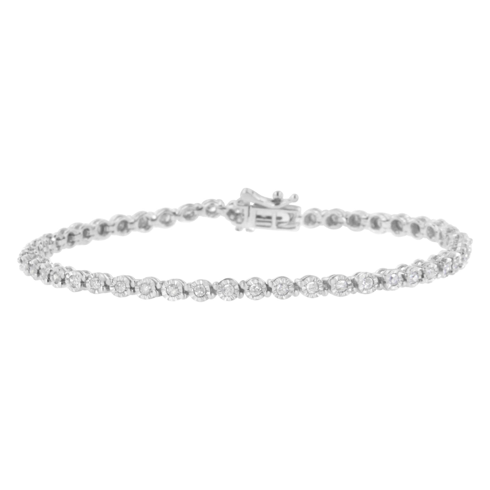 .925 Sterling Silver 1.0 Cttw Bezel-Set Round-cut Diamond Link Bracelet (I-J Color, I3 Clarity) - 7.25" - LinkagejewelrydesignLinkagejewelrydesign