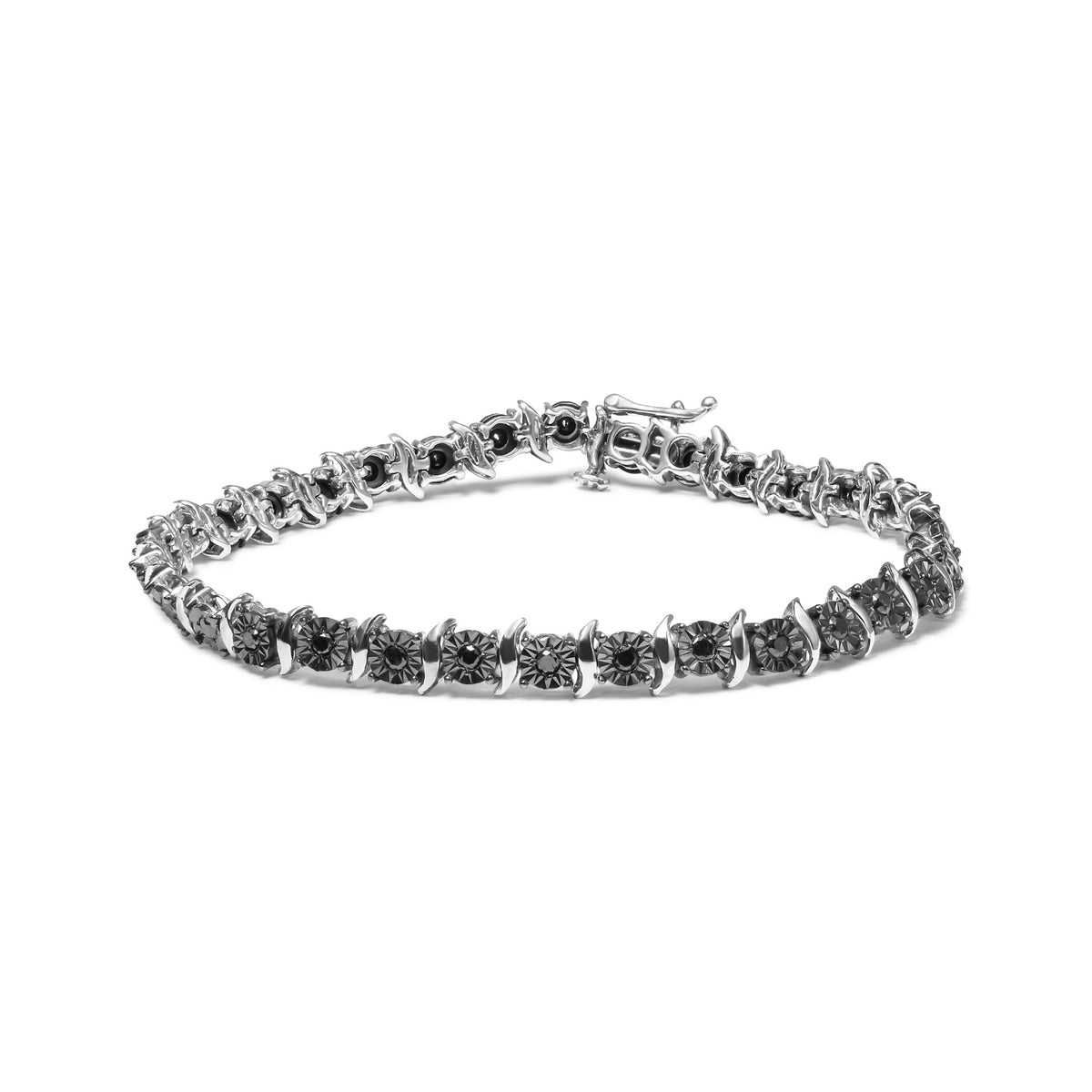 .925 Sterling Silver 1.0 Cttw Black Treated Diamond S-Curve Link Miracle-Set 7&quot; Tennis Bracelet (Black Color, I2-I3 Clarity) - LinkagejewelrydesignLinkagejewelrydesign