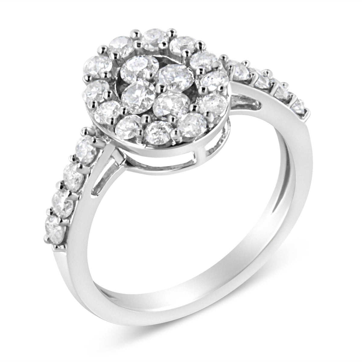 .925 Sterling Silver 1.0 Cttw Brilliant-Cut Diamond Halo-Style Cluster Oval Ring (I-J Color, I3 Clarity) - Size 7 - LinkagejewelrydesignLinkagejewelrydesign