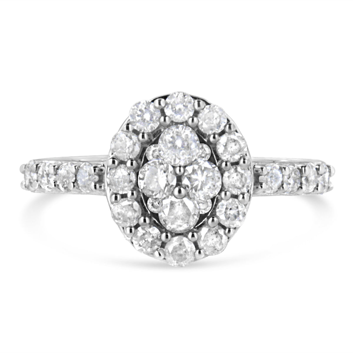 .925 Sterling Silver 1.0 Cttw Brilliant-Cut Diamond Halo-Style Cluster Oval Ring (I-J Color, I3 Clarity) - Size 7 - LinkagejewelrydesignLinkagejewelrydesign