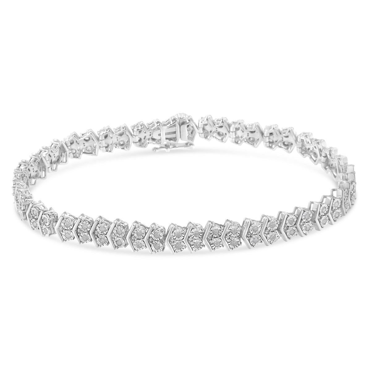 .925 Sterling Silver 1.0 Cttw Chevron 2 Stone Arrow Link Tennis Bracelet (I-J Color, I3 Clarity) - 7” - LinkagejewelrydesignLinkagejewelrydesign