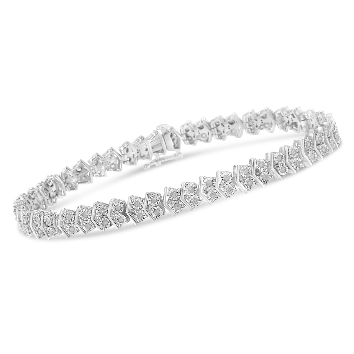 .925 Sterling Silver 1.0 Cttw Chevron 2 Stone Arrow Link Tennis Bracelet (I-J Color, I3 Clarity) - 7” - LinkagejewelrydesignLinkagejewelrydesign