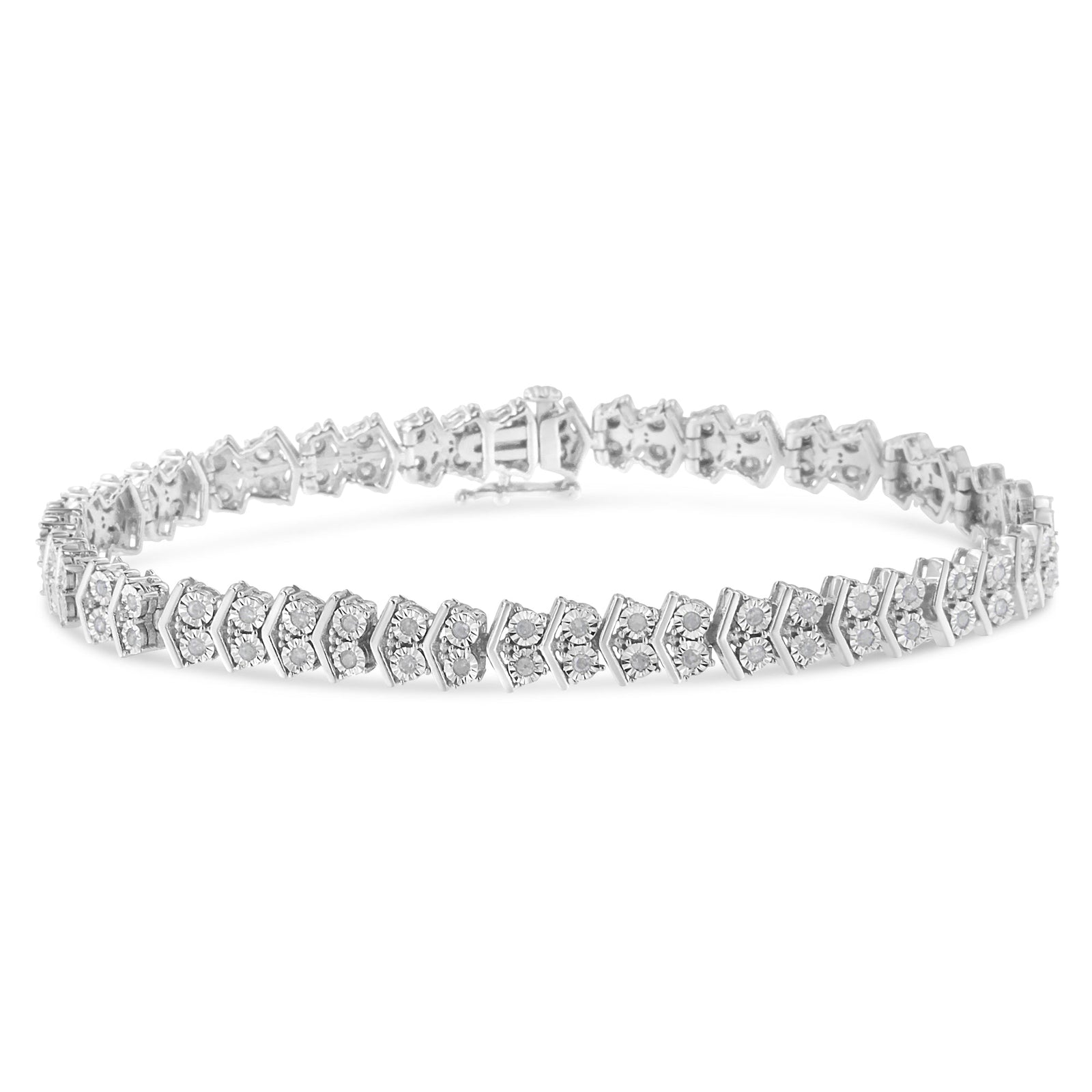 .925 Sterling Silver 1.0 Cttw Chevron 2 Stone Arrow Link Tennis Bracelet (I-J Color, I3 Clarity) - 7” - LinkagejewelrydesignLinkagejewelrydesign
