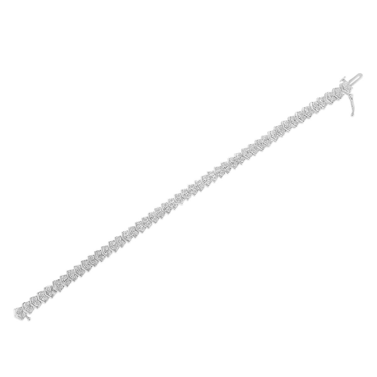 .925 Sterling Silver 1.0 Cttw Chevron 2 Stone Arrow Link Tennis Bracelet (I-J Color, I3 Clarity) - 7” - LinkagejewelrydesignLinkagejewelrydesign