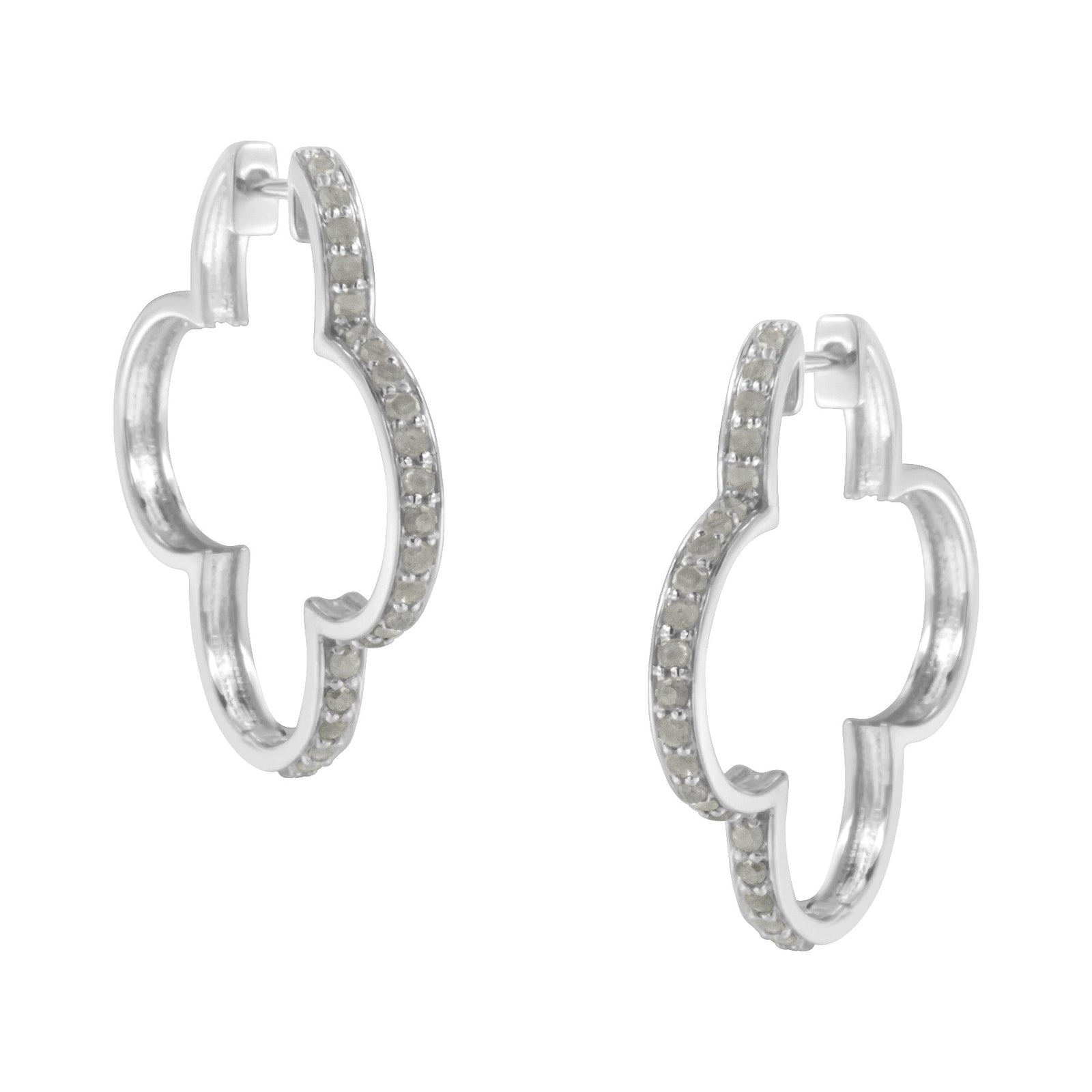 .925 Sterling Silver 1.0 cttw Diamond 4 Leaf Clover Shape Hoop Earrings(I-J Color, I3 Clarity) - LinkagejewelrydesignLinkagejewelrydesign