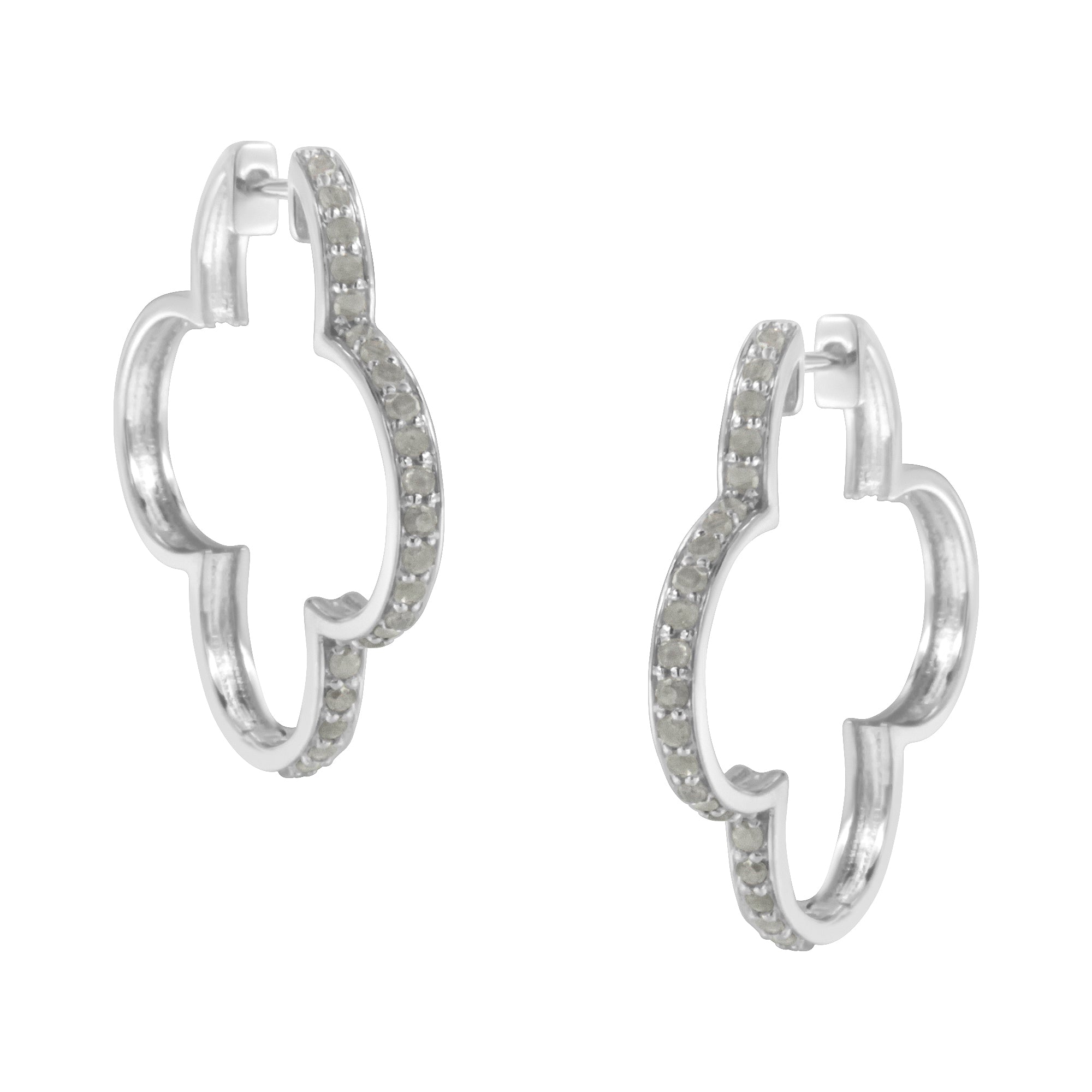 .925 Sterling Silver 1.0 cttw Diamond 4 Leaf Clover Shape Hoop Earrings(I-J Color, I3 Clarity) - LinkagejewelrydesignLinkagejewelrydesign