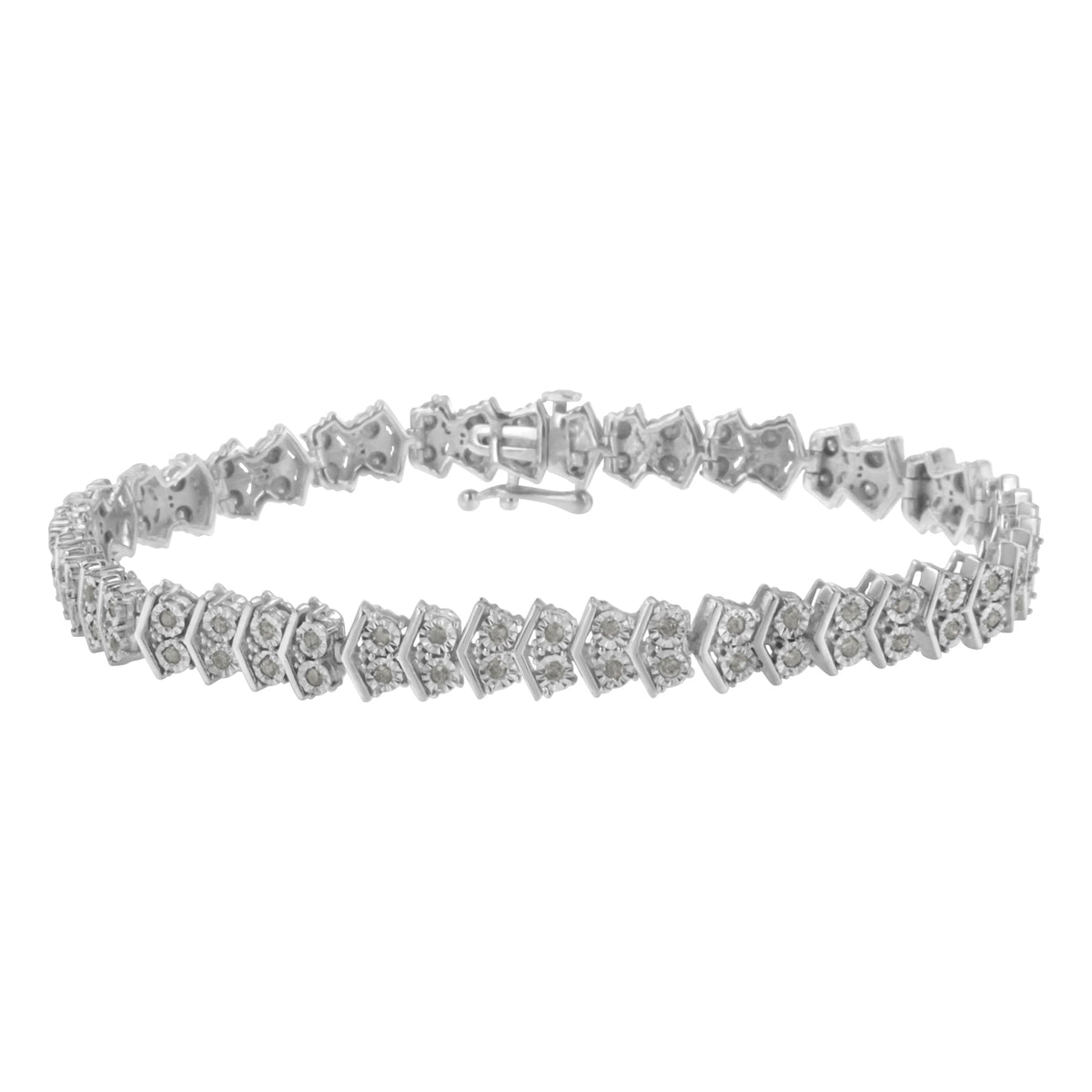 .925 Sterling Silver 1.0 cttw Diamond &quot;Arrow&quot; Shape Tennis Link Bracelet (I-J Color, I3 Clarity) -7.25&quot; - LinkagejewelrydesignLinkagejewelrydesign