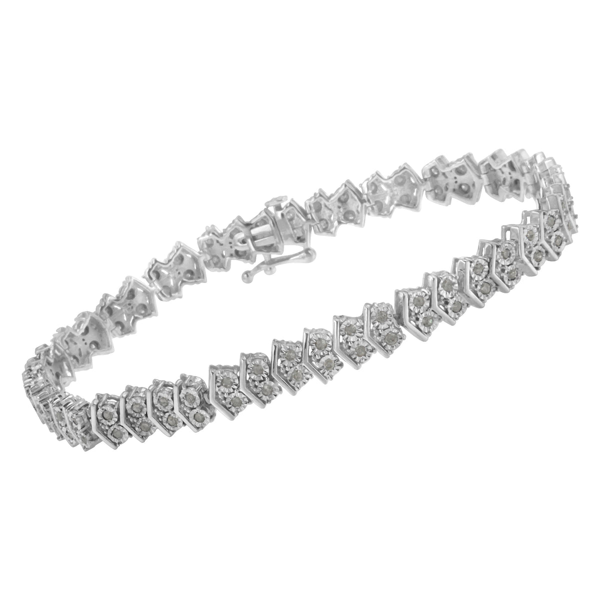 .925 Sterling Silver 1.0 cttw Diamond &quot;Arrow&quot; Shape Tennis Link Bracelet (I-J Color, I3 Clarity) -7.25&quot; - LinkagejewelrydesignLinkagejewelrydesign