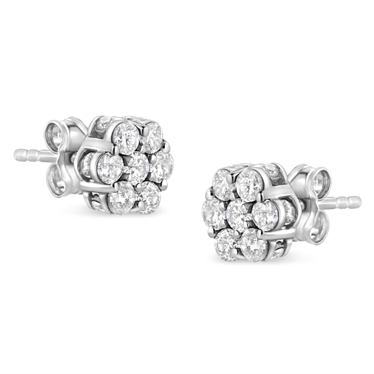 .925 Sterling Silver 1.0 Cttw Diamond Cluster 7 Stone Floral Stud Earring (I-J Color, I1-I2 Clarity) - LinkagejewelrydesignLinkagejewelrydesign