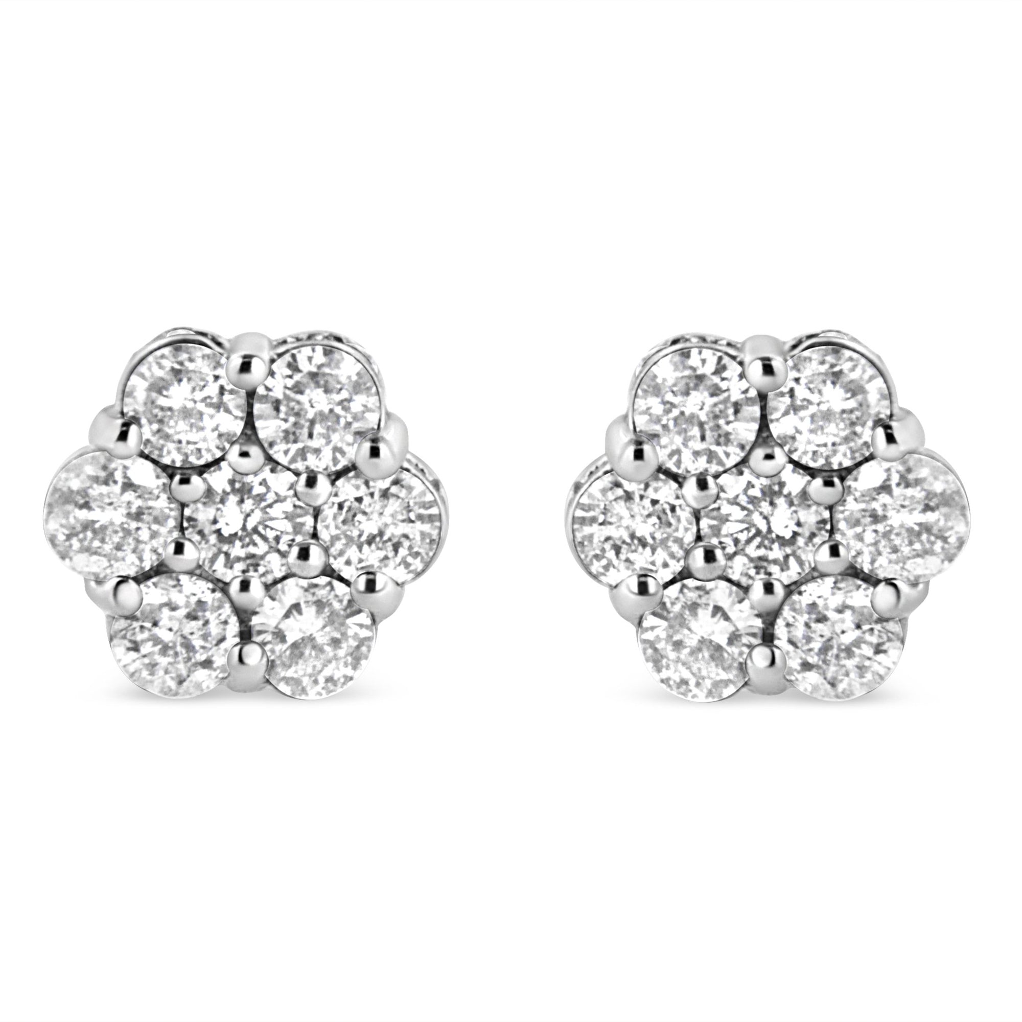 .925 Sterling Silver 1.0 Cttw Diamond Cluster 7 Stone Floral Stud Earring (I-J Color, I1-I2 Clarity) - LinkagejewelrydesignLinkagejewelrydesign