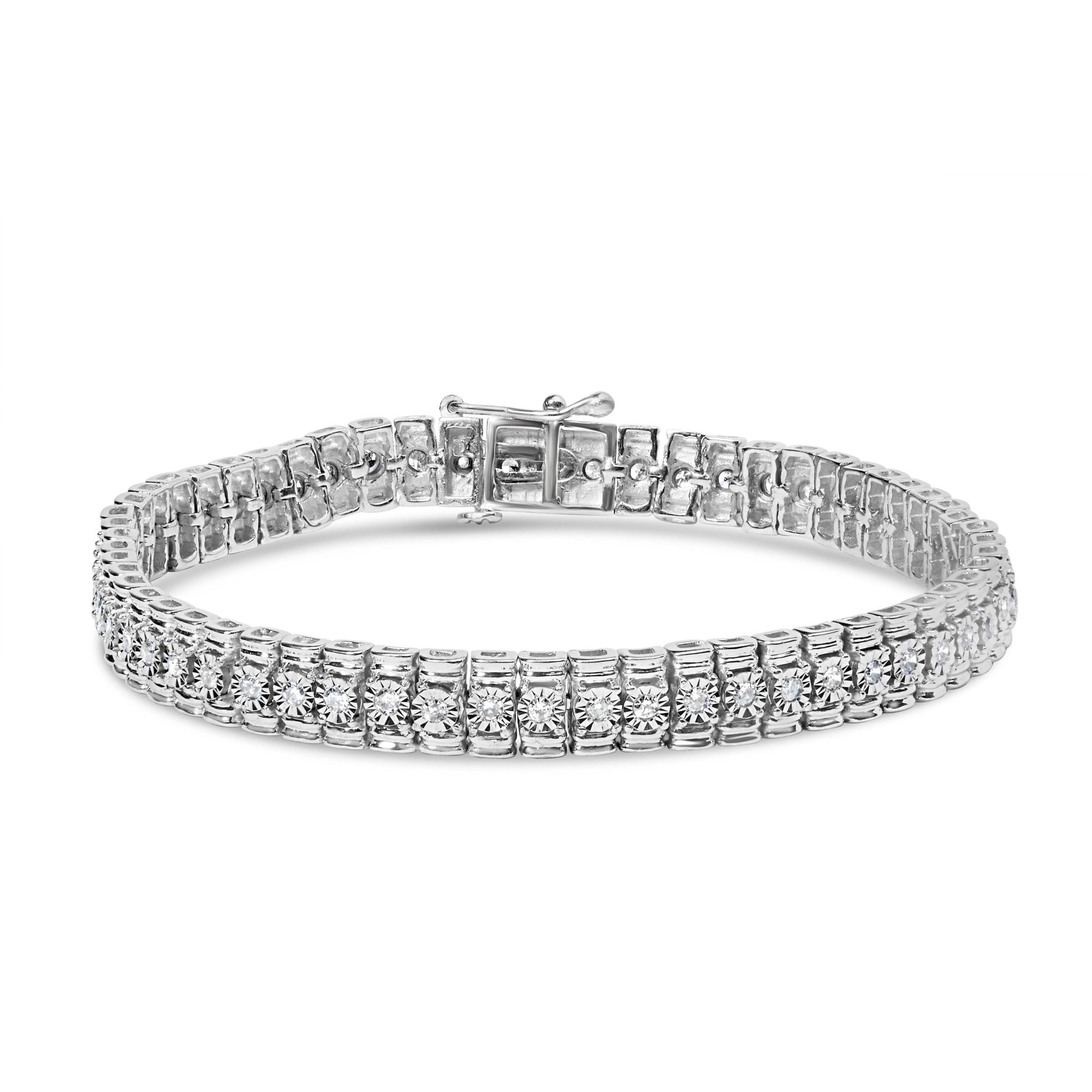 .925 Sterling Silver 1.0 Cttw Diamond Collar Line Link Bracelet (I - J Color, I1 - I2 Clarity) - Size 7.25" Inches - LinkagejewelrydesignLinkagejewelrydesign