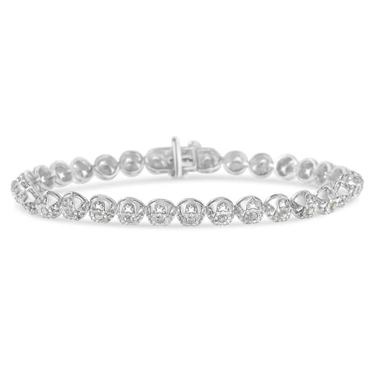 .925 Sterling Silver 1.0 Cttw Diamond Miracle-Plate Open Quatrefoil Flower Circle-Link 7&quot; Tennis Bracelet (I-J color, I3 clarity) - LinkagejewelrydesignLinkagejewelrydesign