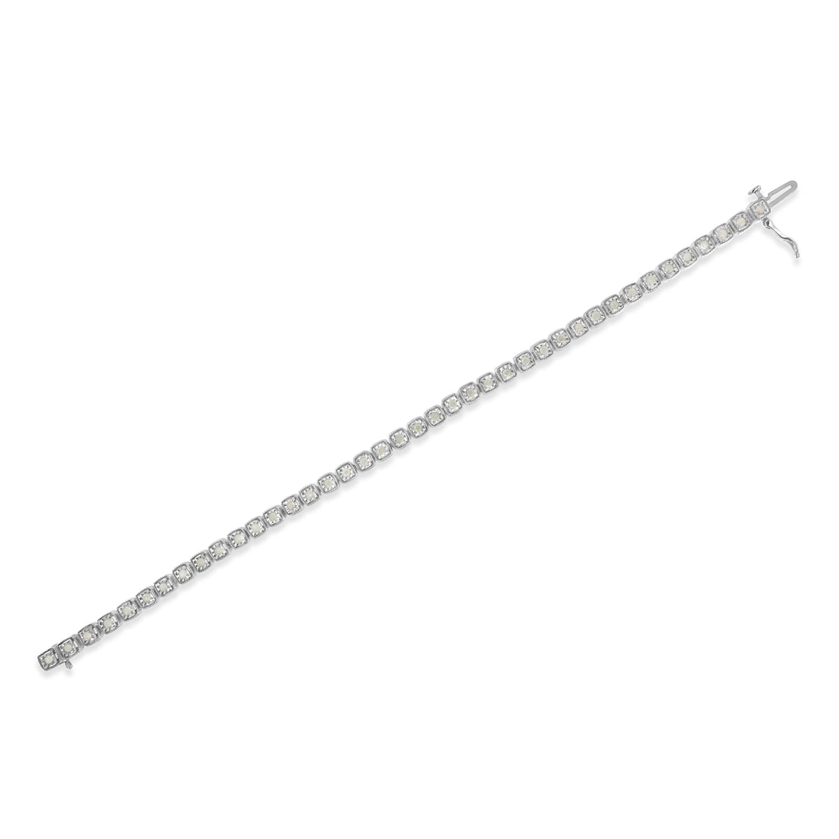 .925 Sterling Silver 1.0 Cttw Diamond Miracle-Set Square Milgrain 7&quot; Link Tennis Bracelet (I-J Color, I3 Clarity) - LinkagejewelrydesignLinkagejewelrydesign