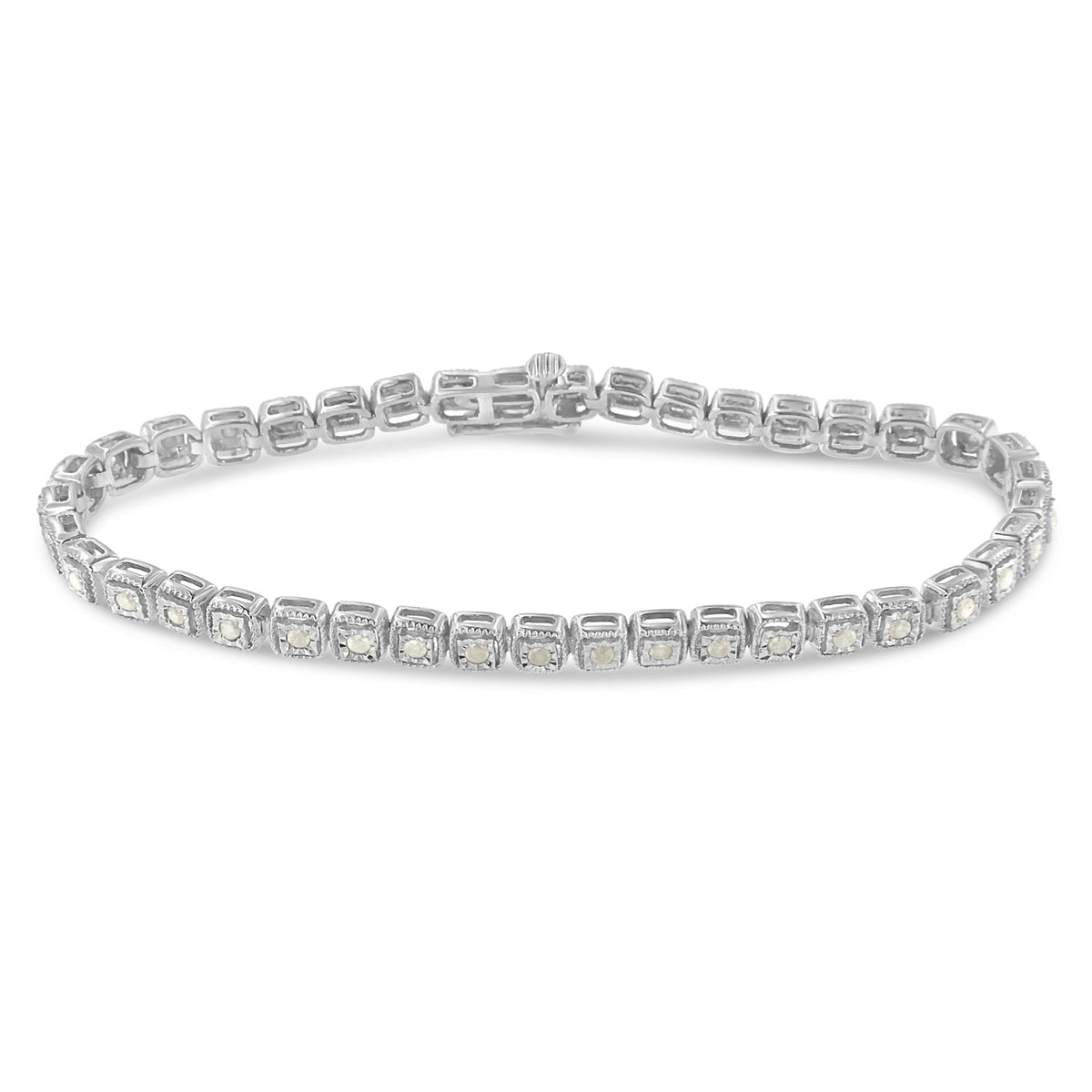 .925 Sterling Silver 1.0 Cttw Diamond Miracle-Set Square Milgrain 7&quot; Link Tennis Bracelet (I-J Color, I3 Clarity) - LinkagejewelrydesignLinkagejewelrydesign