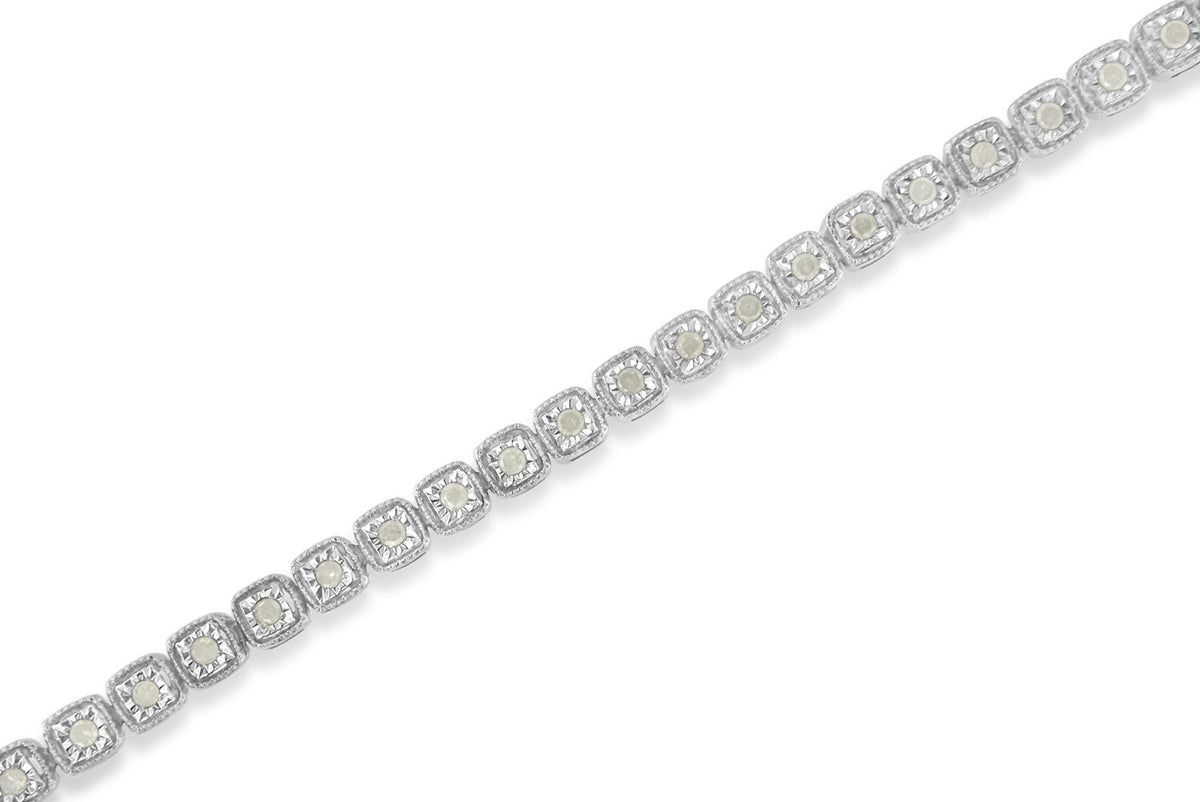 .925 Sterling Silver 1.0 Cttw Diamond Miracle-Set Square Milgrain 7&quot; Link Tennis Bracelet (I-J Color, I3 Clarity) - LinkagejewelrydesignLinkagejewelrydesign