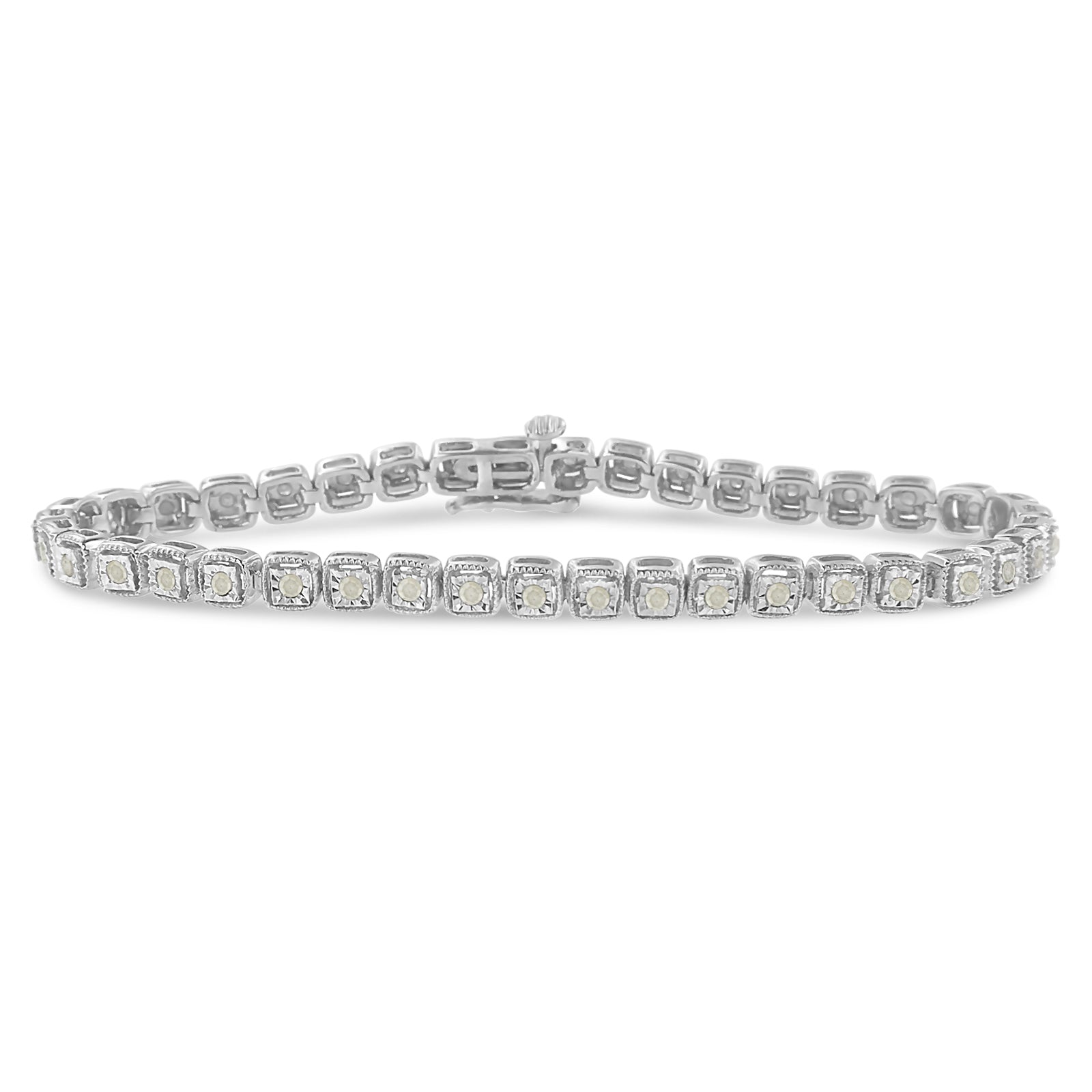 .925 Sterling Silver 1.0 Cttw Diamond Miracle-Set Square Milgrain 7" Link Tennis Bracelet (I-J Color, I3 Clarity) - LinkagejewelrydesignLinkagejewelrydesign