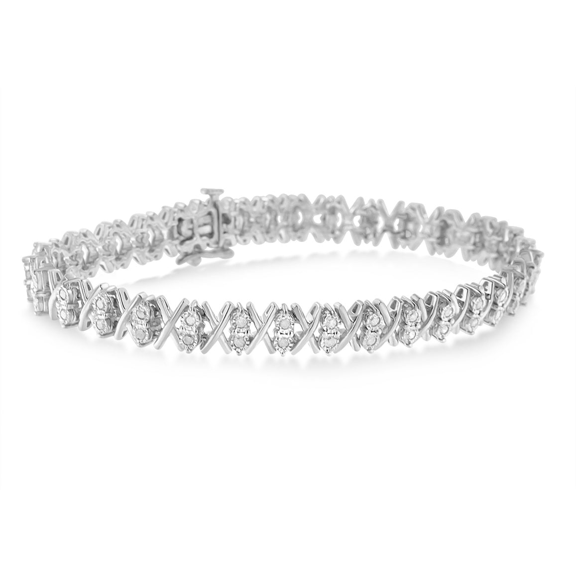 .925 Sterling Silver 1.0 Cttw Diamond Miracle-Set X-Link 7&quot; Tennis Bracelet (I-J Color, I3 Clarity) - LinkagejewelrydesignLinkagejewelrydesign