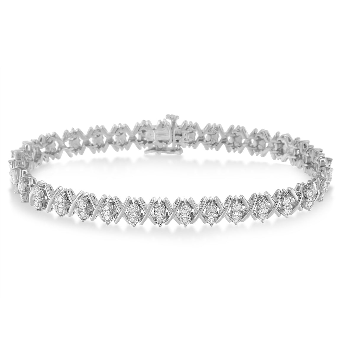 .925 Sterling Silver 1.0 Cttw Diamond Miracle-Set X-Link 7&quot; Tennis Bracelet (I-J Color, I3 Clarity) - LinkagejewelrydesignLinkagejewelrydesign