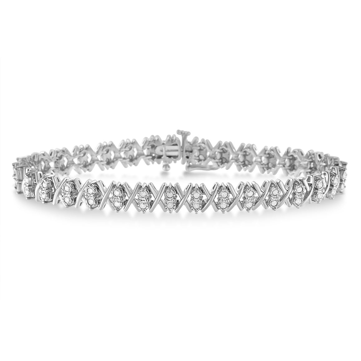 .925 Sterling Silver 1.0 Cttw Diamond Miracle-Set X-Link 7&quot; Tennis Bracelet (I-J Color, I3 Clarity) - LinkagejewelrydesignLinkagejewelrydesign