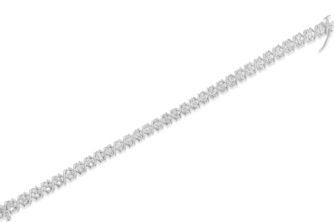 .925 Sterling Silver 1.0 Cttw Diamond Miracle-Set X-Link 7&quot; Tennis Bracelet (I-J Color, I3 Clarity) - LinkagejewelrydesignLinkagejewelrydesign