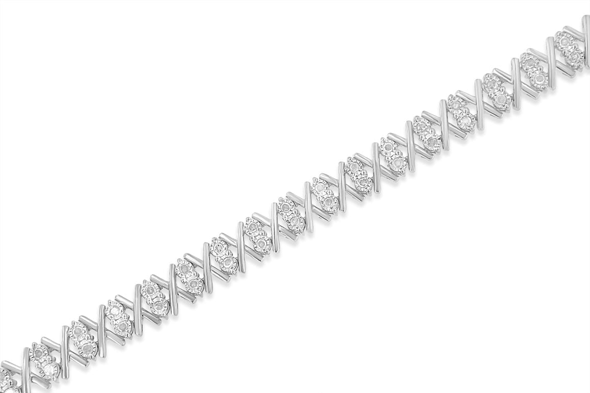 .925 Sterling Silver 1.0 Cttw Diamond Miracle-Set X-Link 7&quot; Tennis Bracelet (I-J Color, I3 Clarity) - LinkagejewelrydesignLinkagejewelrydesign