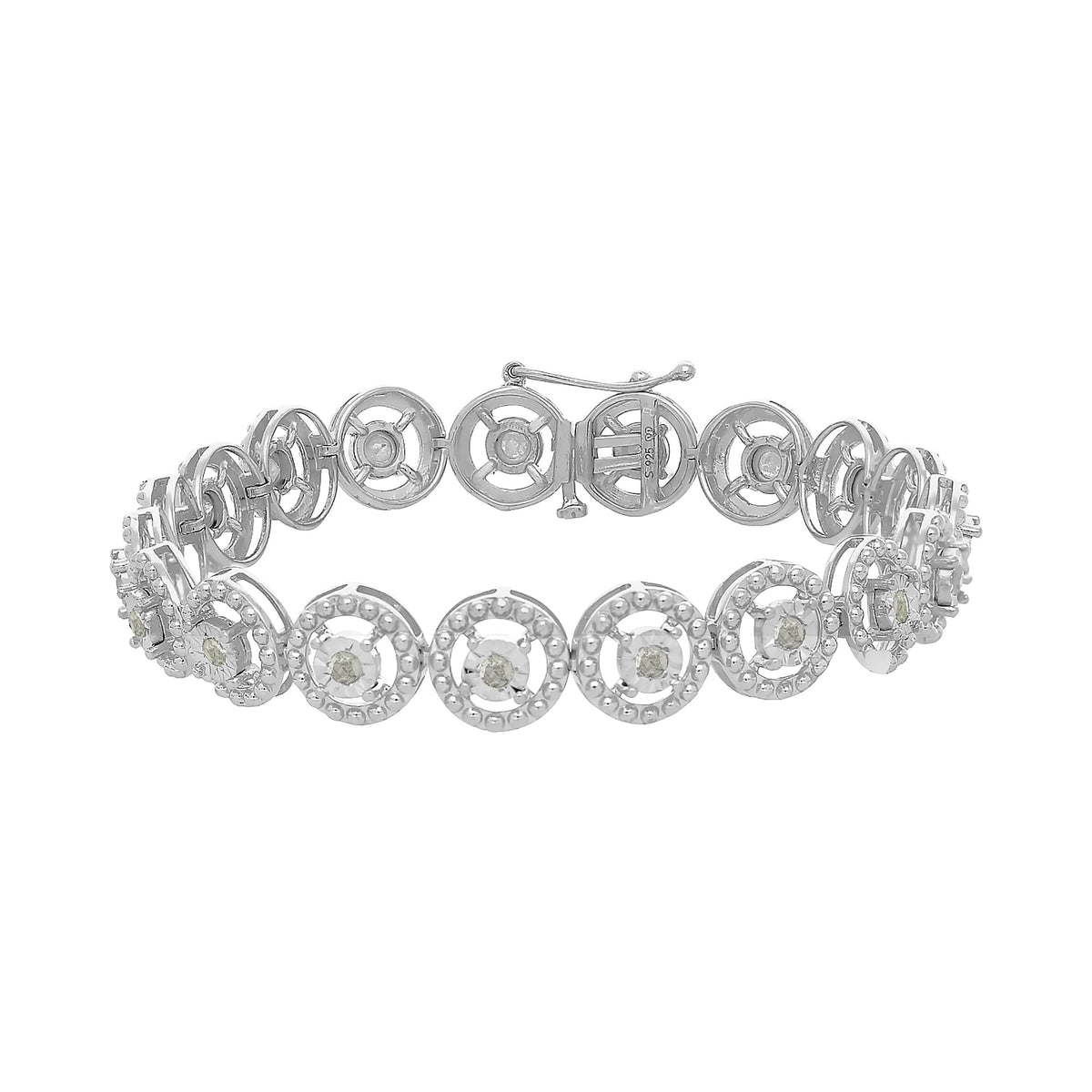 .925 Sterling Silver 1.0 Cttw Diamond Nested Circle Miracle Set Open Wheel 7&quot; Fashion Link Bracelet (I-J Color, I3 Clarity) - LinkagejewelrydesignLinkagejewelrydesign