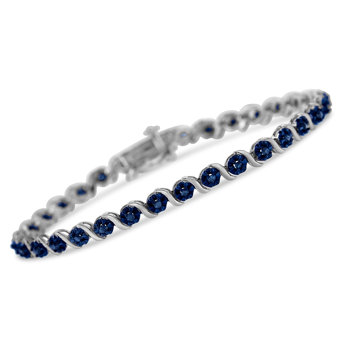 .925 Sterling Silver 1.0 Cttw Diamond Spiral Wave Curved-Link 7&quot; Tennis Bracelet (Enhanced Blue Color, I1-I2 Clarity) - LinkagejewelrydesignLinkagejewelrydesign