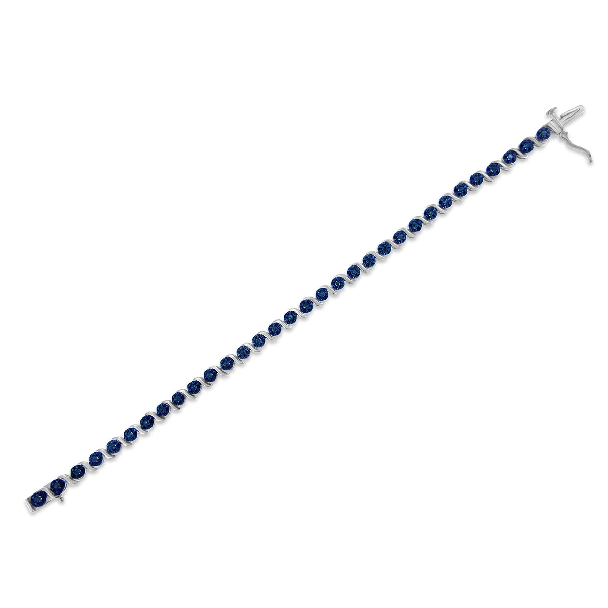 .925 Sterling Silver 1.0 Cttw Diamond Spiral Wave Curved-Link 7&quot; Tennis Bracelet (Enhanced Blue Color, I1-I2 Clarity) - LinkagejewelrydesignLinkagejewelrydesign