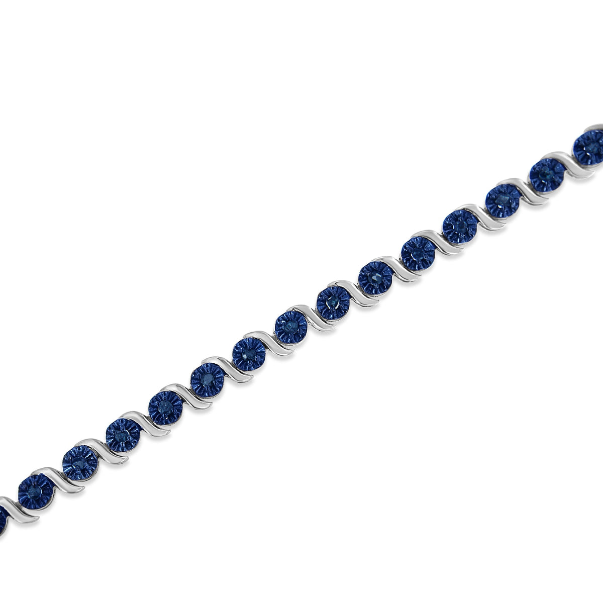 .925 Sterling Silver 1.0 Cttw Diamond Spiral Wave Curved-Link 7&quot; Tennis Bracelet (Enhanced Blue Color, I1-I2 Clarity) - LinkagejewelrydesignLinkagejewelrydesign