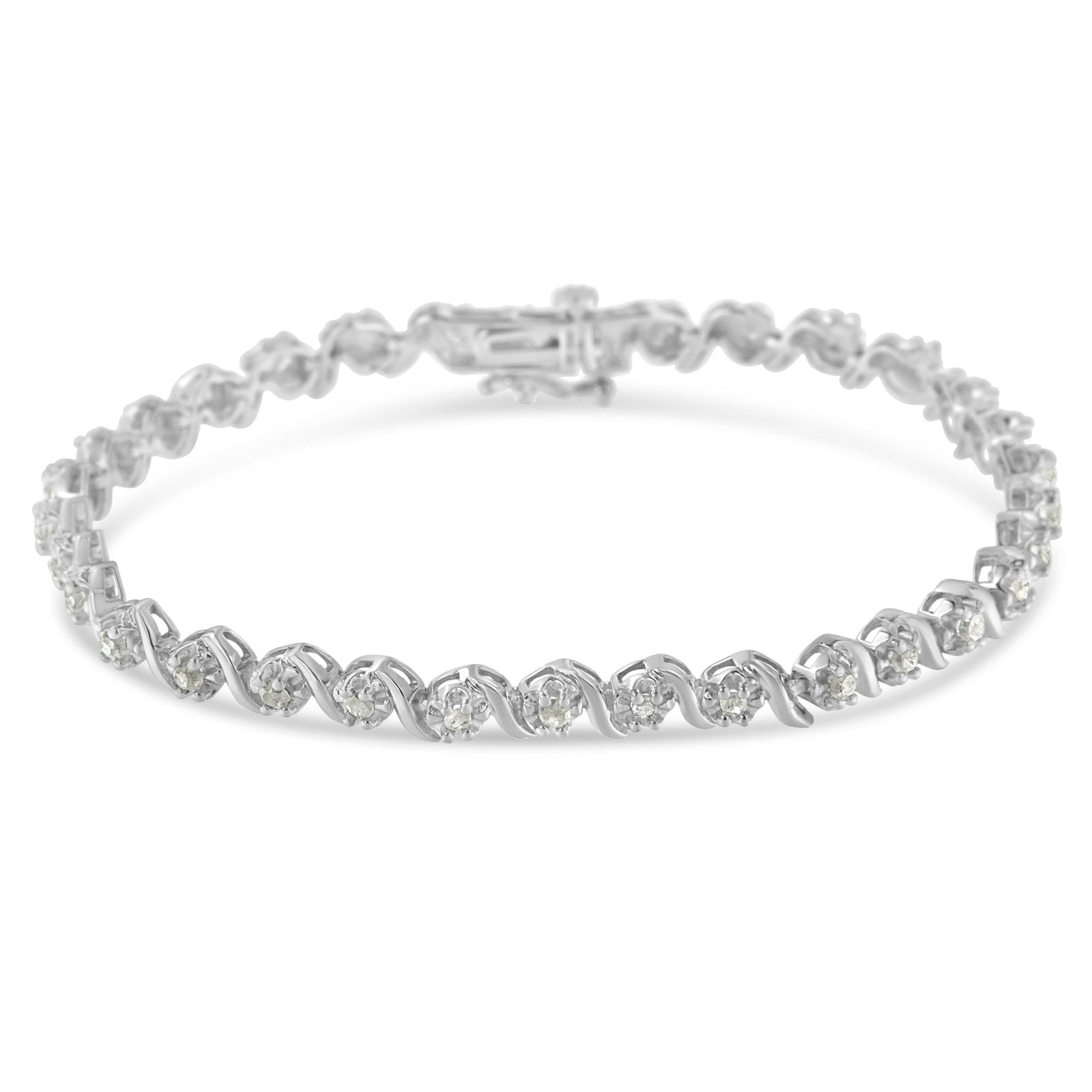 .925 Sterling Silver 1.0 Cttw Diamond Spiral Wave Curved-Link 7" Tennis Bracelet (I-J Color, I3 Clarity) - LinkagejewelrydesignLinkagejewelrydesign