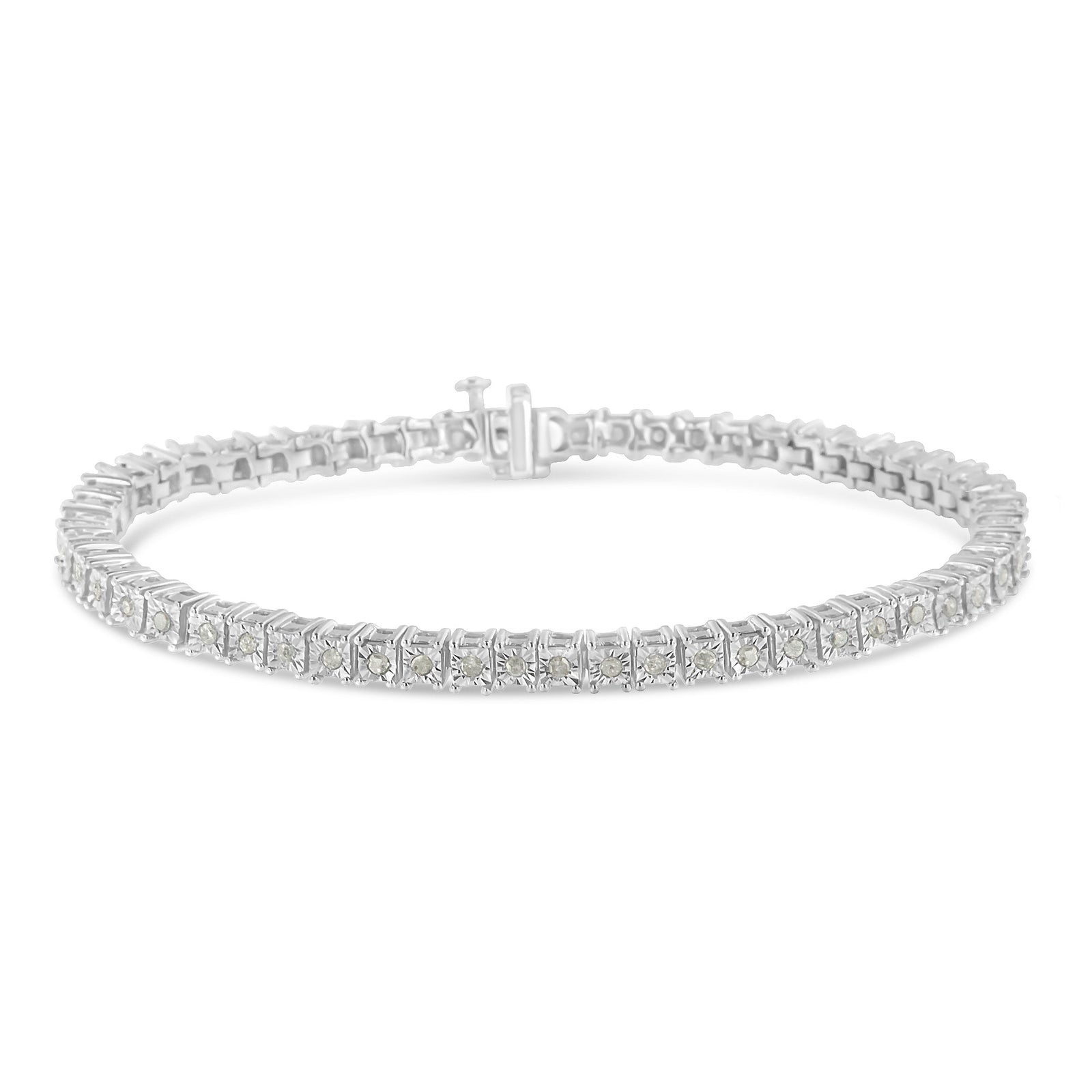 .925 Sterling Silver 1.0 Cttw Diamond Square Frame Miracle-Set Tennis Bracelet (I-J Color, I3 Clarity) - 7" - LinkagejewelrydesignLinkagejewelrydesign