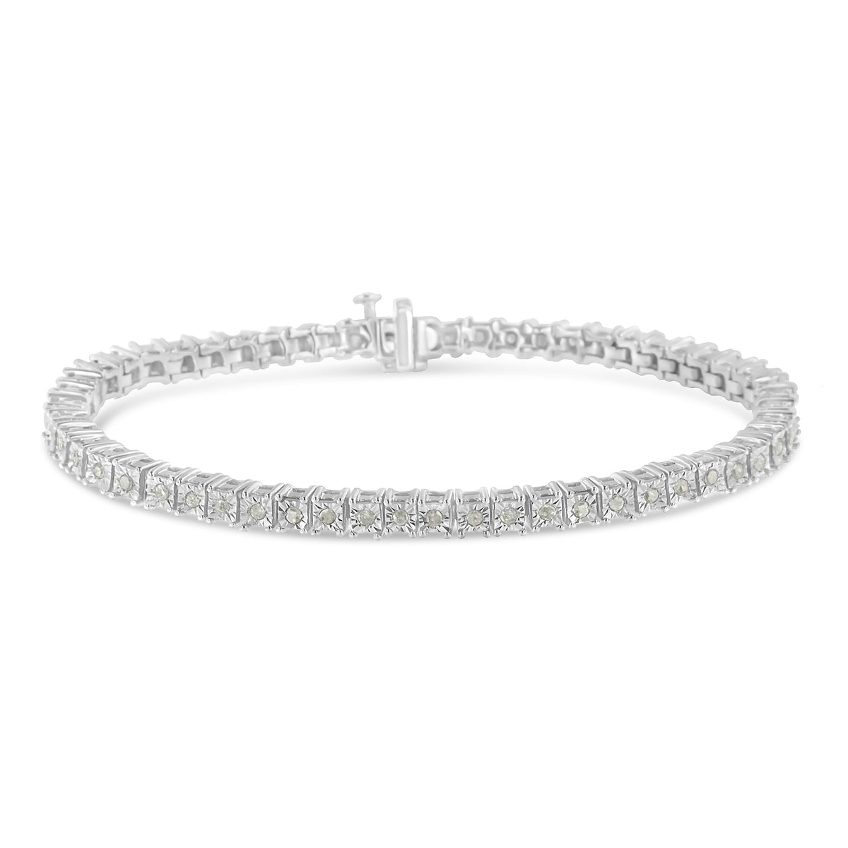 .925 Sterling Silver 1.0 Cttw Diamond Square Frame Miracle-Set Tennis Bracelet (I-J Color, I3 Clarity) - 7&quot; - LinkagejewelrydesignLinkagejewelrydesign