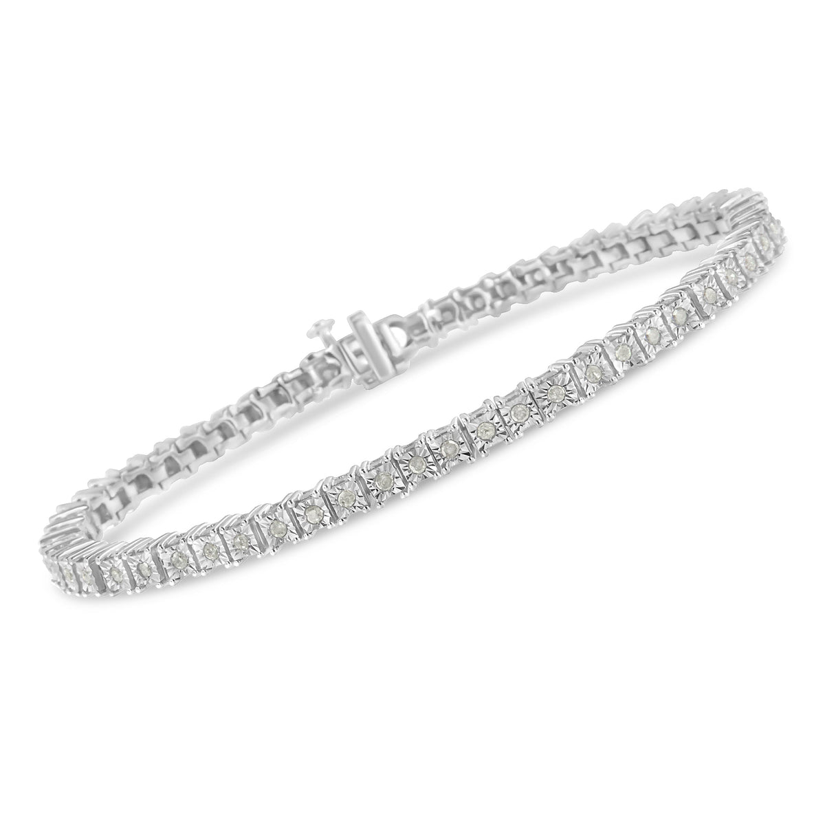 .925 Sterling Silver 1.0 Cttw Diamond Square Frame Miracle-Set Tennis Bracelet (I-J Color, I3 Clarity) - 7&quot; - LinkagejewelrydesignLinkagejewelrydesign