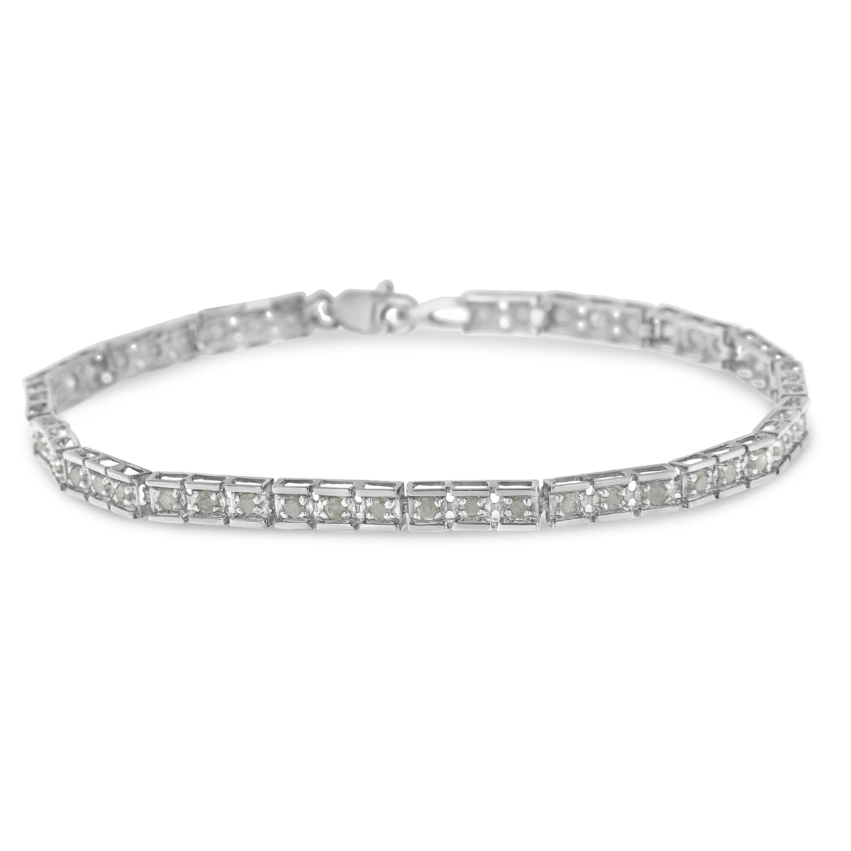 .925 Sterling Silver 1.0 Cttw Diamond Square Hybrid Link 7&quot; Tennis Bracelet (I-J Color, I2-I3 Clarity) - LinkagejewelrydesignLinkagejewelrydesign